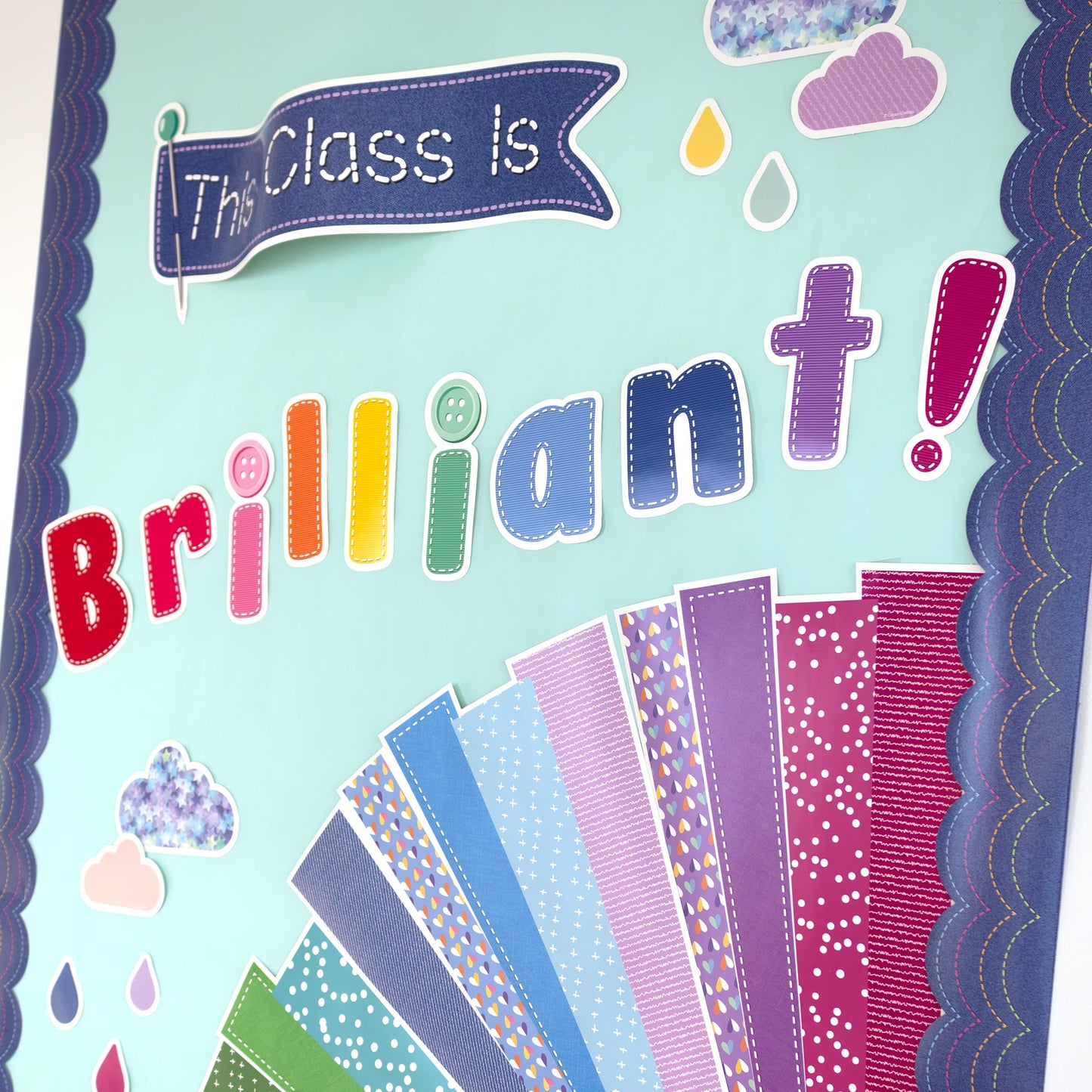 Carson Dellosa Crafty and Cool 69-Piece Motivational Bulletin Board Set, Banner with Inspirational Quote, Sun, Clouds, Grass, and Raindrops Classroom Decor