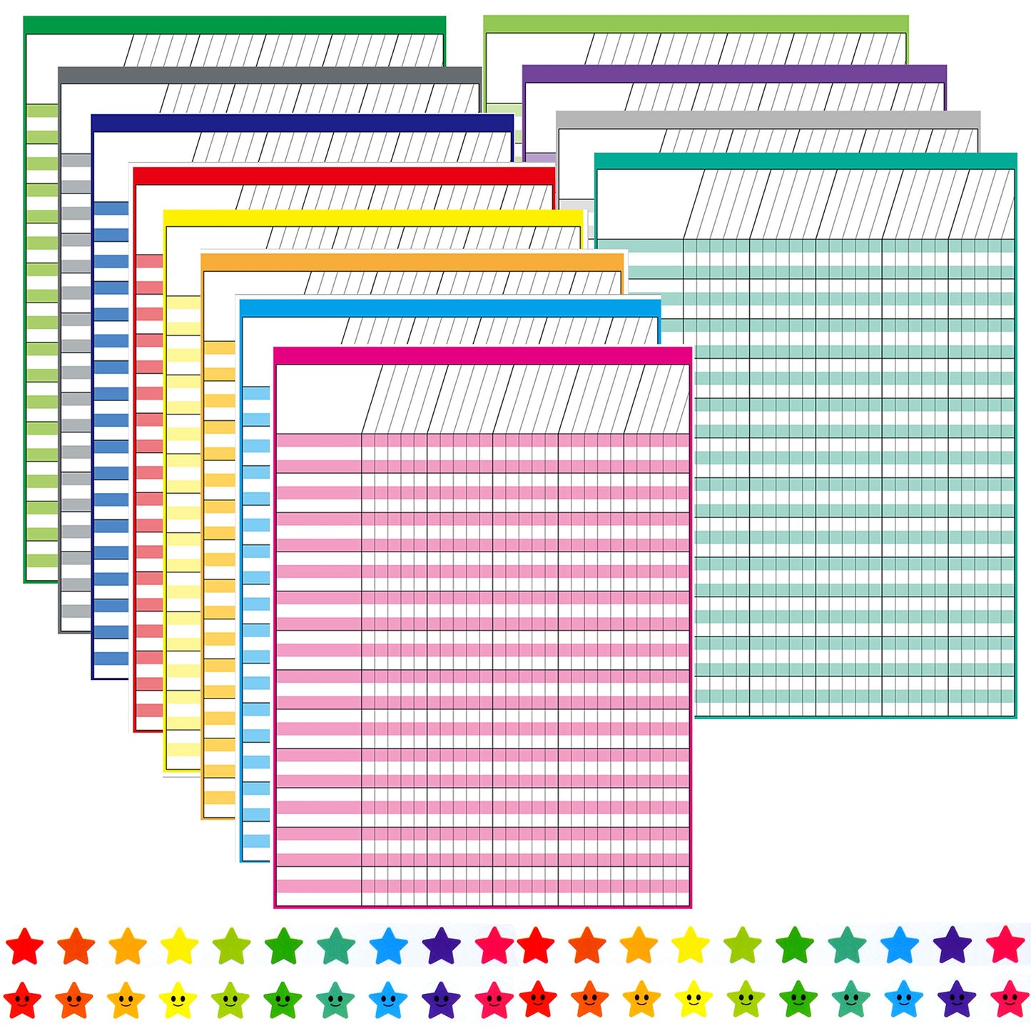 Youngever 17 Inch x 22 Inch Multi-Color Laminated Dry Erase Incentive Chart with Reward Stickers for Chore Responsibility, School Attendance, Homework Progress Tracking Chart (12 Charts 960 Stickers)