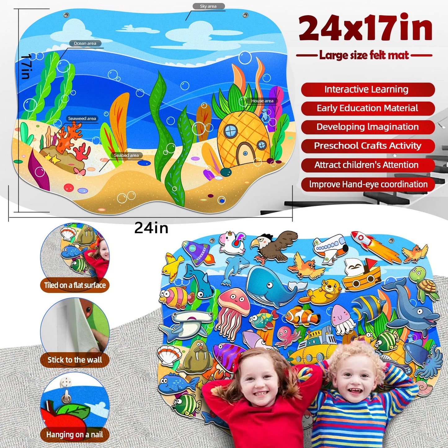 SKOLESK Felt Story Board Set Flannel Board 75 Pcs Preschool Learning Ocean Themed Toy Interactive Storytelling Teaching Play Activity Kits for Toddlers Kids
