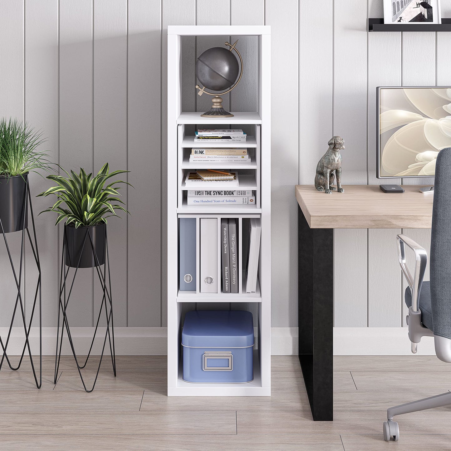 Ballucci 4-Tier Paper Sorter and File Organizer for Desk, Wood Mail Sorter, Fits into IKEA Kallax and ClosetMaid Cube Storage Shelves, Paper Tray, Mail Holder Stand for Classroom, Office, White