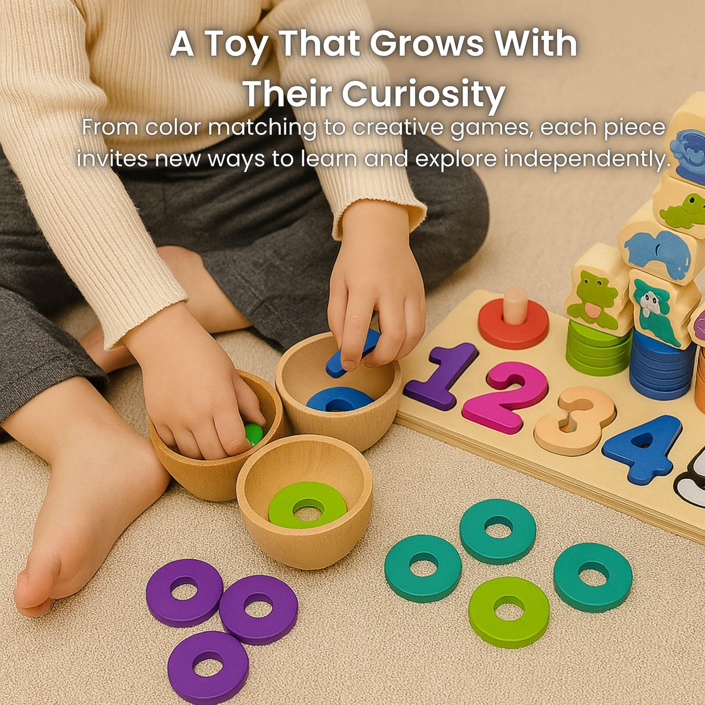 Safari Wooden Number Puzzle – 3 Year Old Girl Gifts, Educational Toys for 4 Year Old, Wooden Puzzles for Toddlers 3+, Learning for 3 Year Olds, Montessori Preschool Activities, Toddler Toys 3-5