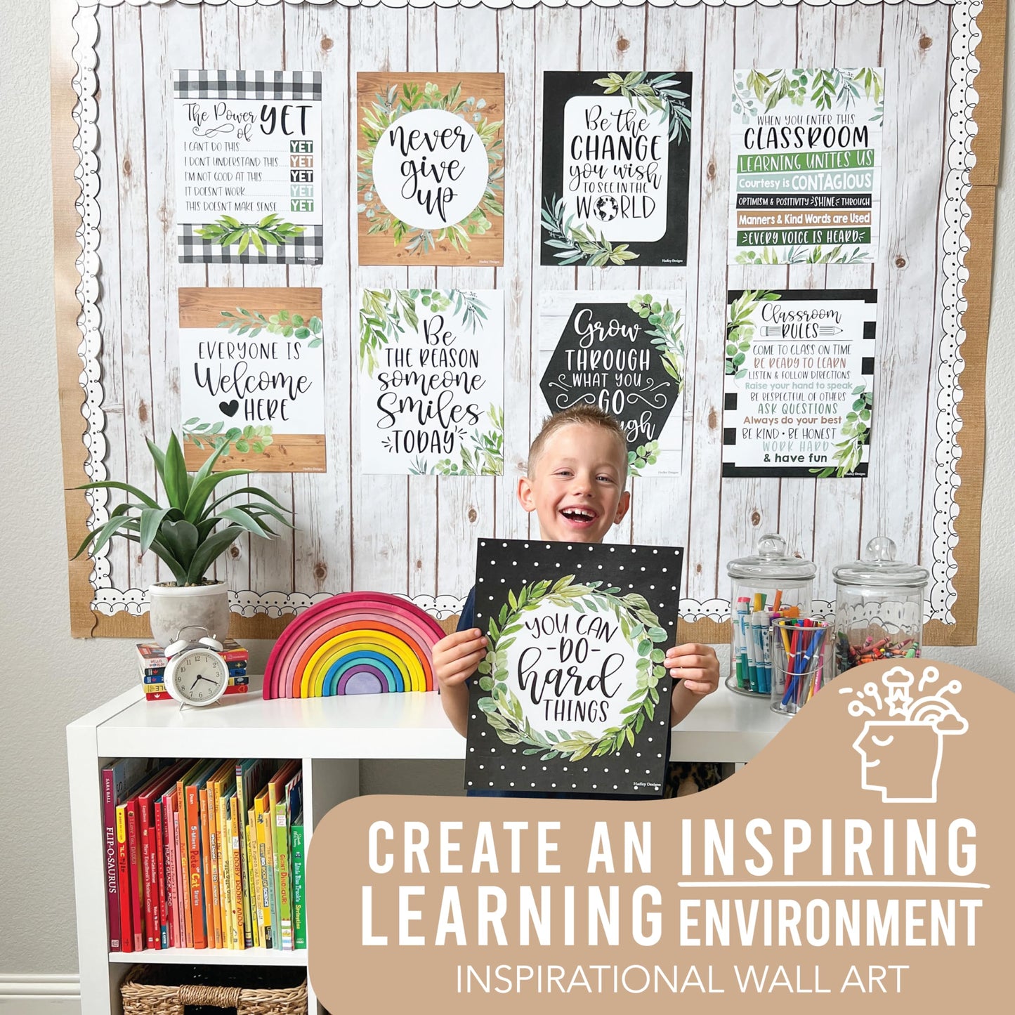 Hadley Designs Motivational Poster for Classroom Decor - 9 Growth Mindset Classroom Posters Elementary, Inspirational Wall Decor Middle School, Teacher Must Haves, Farmhouse Bulletin Board Decorations