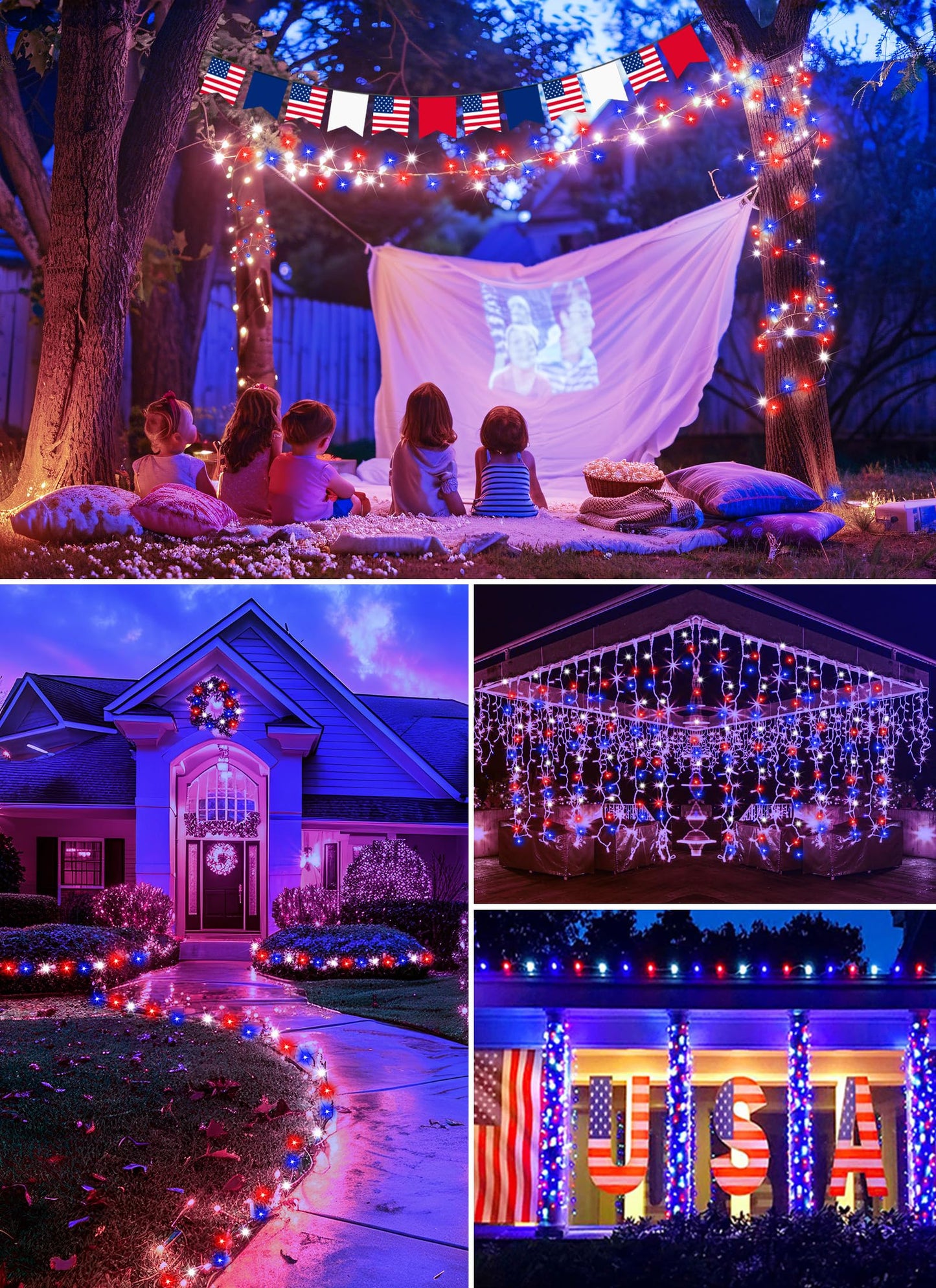 Minetom Fairy Lights, 120 LEDs Battery Operated, 10 Feet with Remote, Red White Blue, Twinkle Lights for Independence Day Decor
