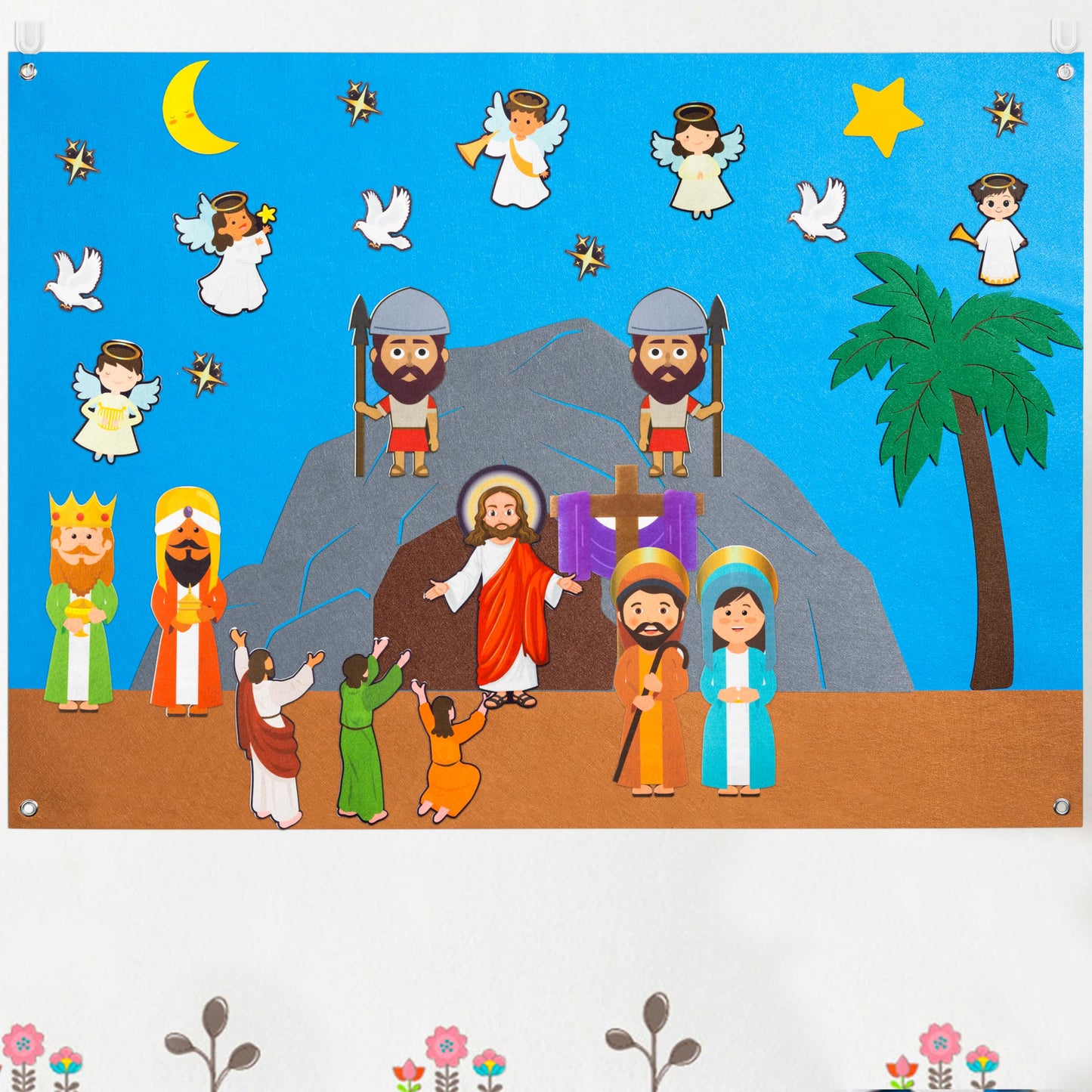 WATINC Easter Crucifixion Resurrection Felt Board - 41Pcs He is Risen of Jesus Board Stories Set, Interactive Religious Flannel, Education Toy