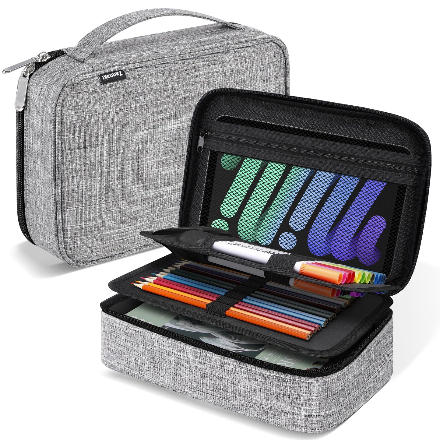 Zannaki Upgraded Large Capacity Pencil Case Pouch Marker Pen Stationery Bag Art Storage Box for Bullet Journal Student Teen Girl Boy Women Adult Middle High School Supplies College Essentials, Grey