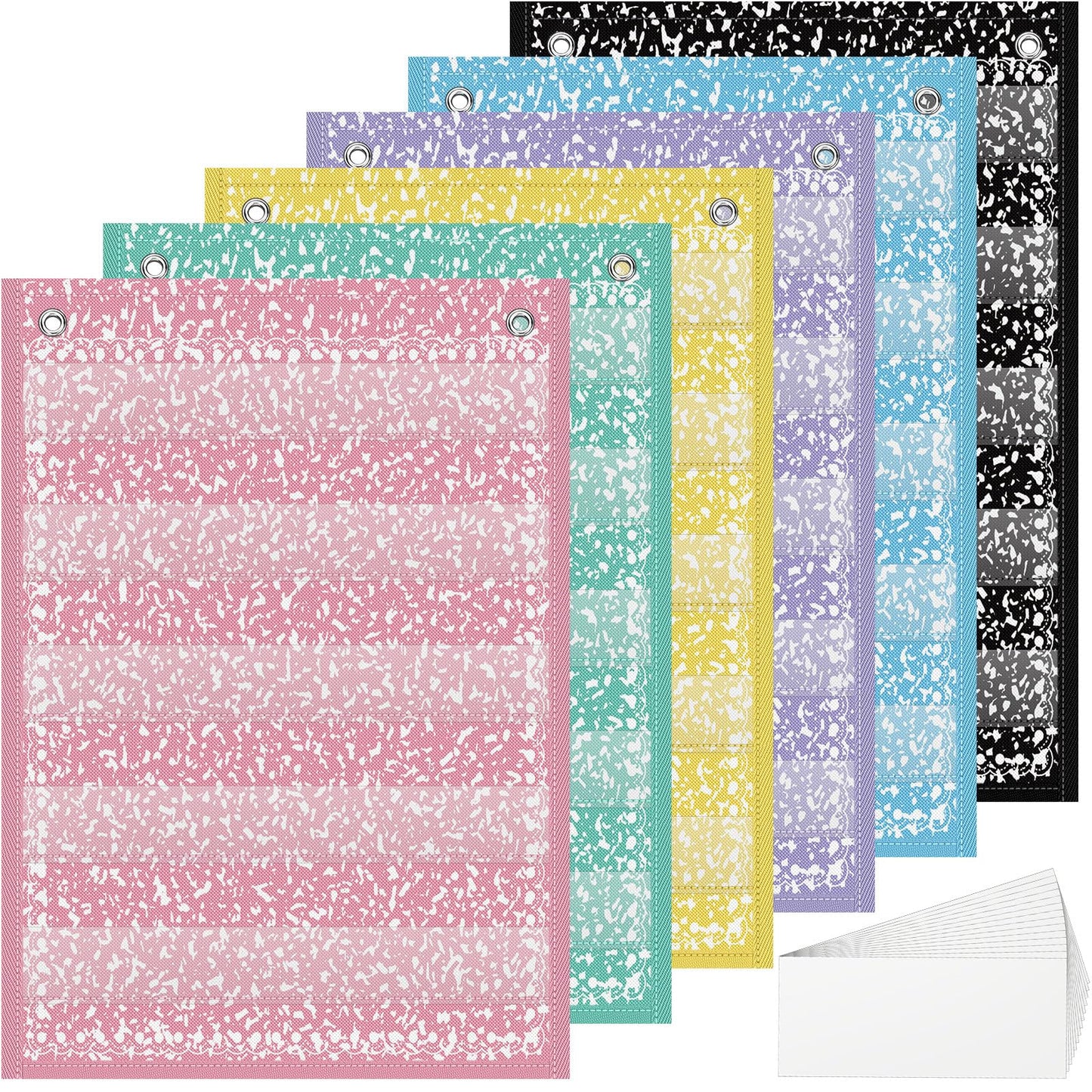 Gueevin 6 Set Magnetic Pocket Chart with 5 Clear Pockets and 30 Dry Erase Cards Painted Classroom Schedule Pocket Chart for Whiteboard Class Demonstrations (Pastel Color,Confetti Pattern)