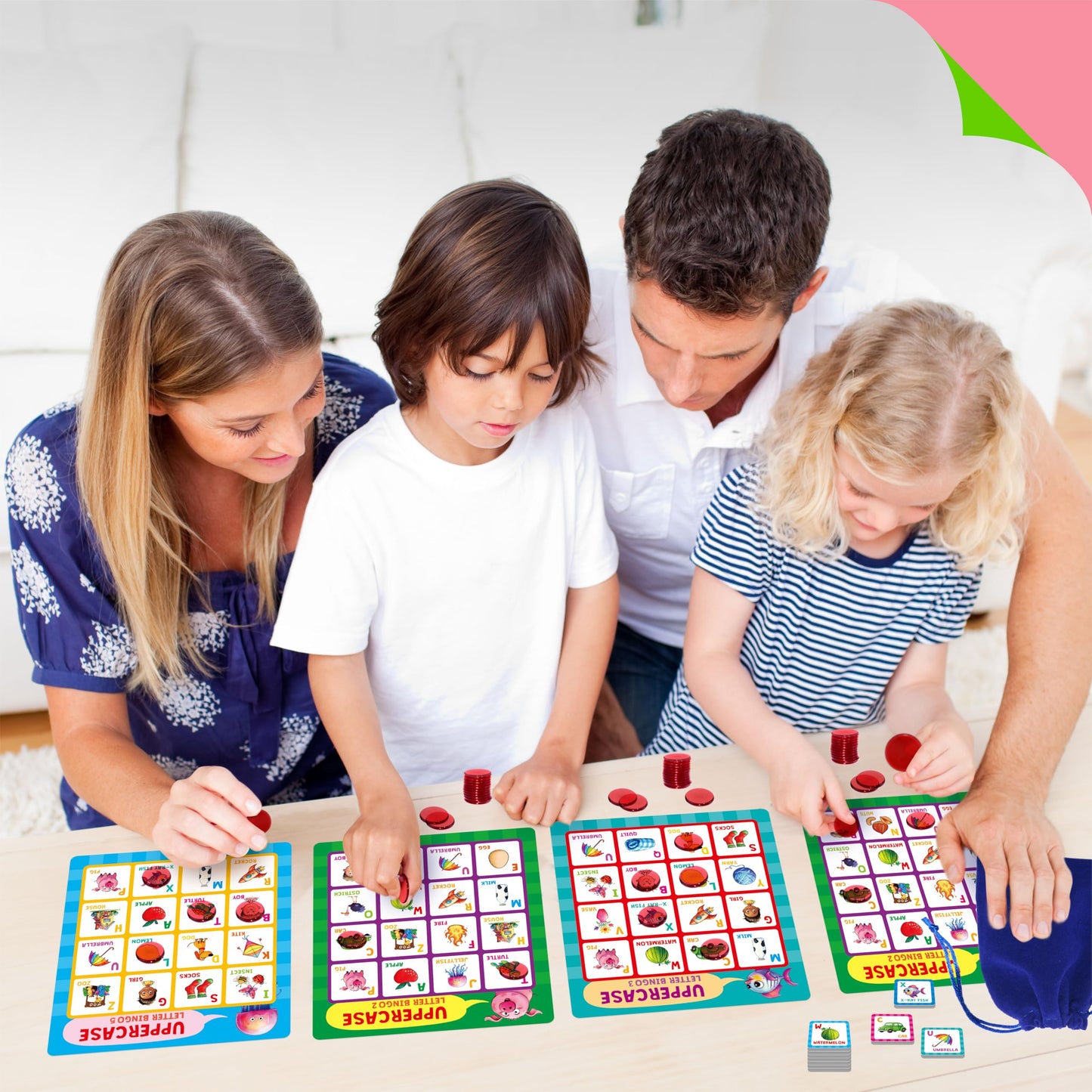 SpriteGru Alphabet Bingo Game, Uppercase/Lowercase/First Words Bingo Educational ABC Letter Learning Board Game for Kindergarten and Preschool Kids Aged 4+, Perfect for Classroom & At Home