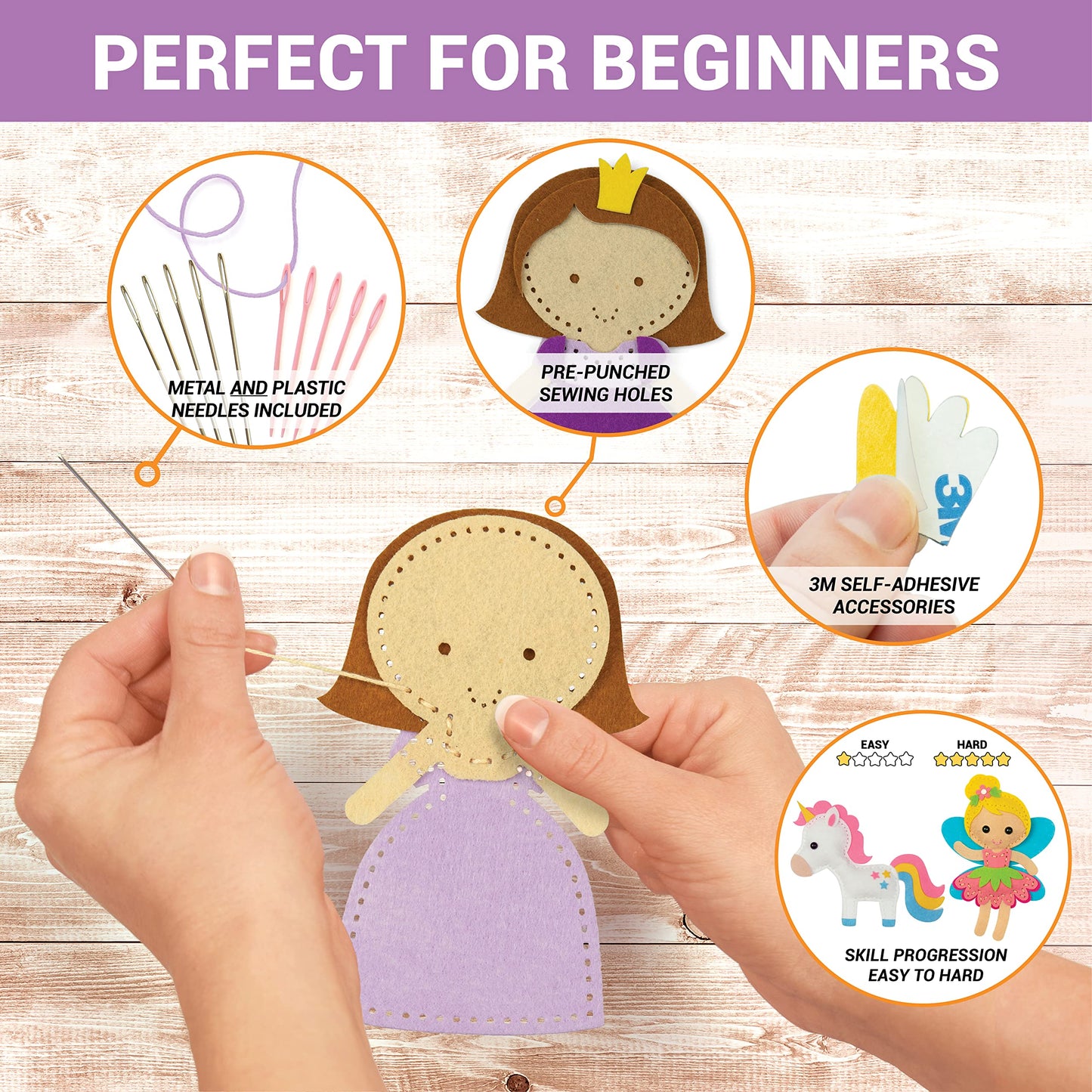 Craftorama Sewing Kit for Kids, Fun and Educational Fairytale Craft Set for Boys and Girls Age 7-12, Sew Your Own Felt Animals Craft Kit for Beginners, 165 Piece Set
