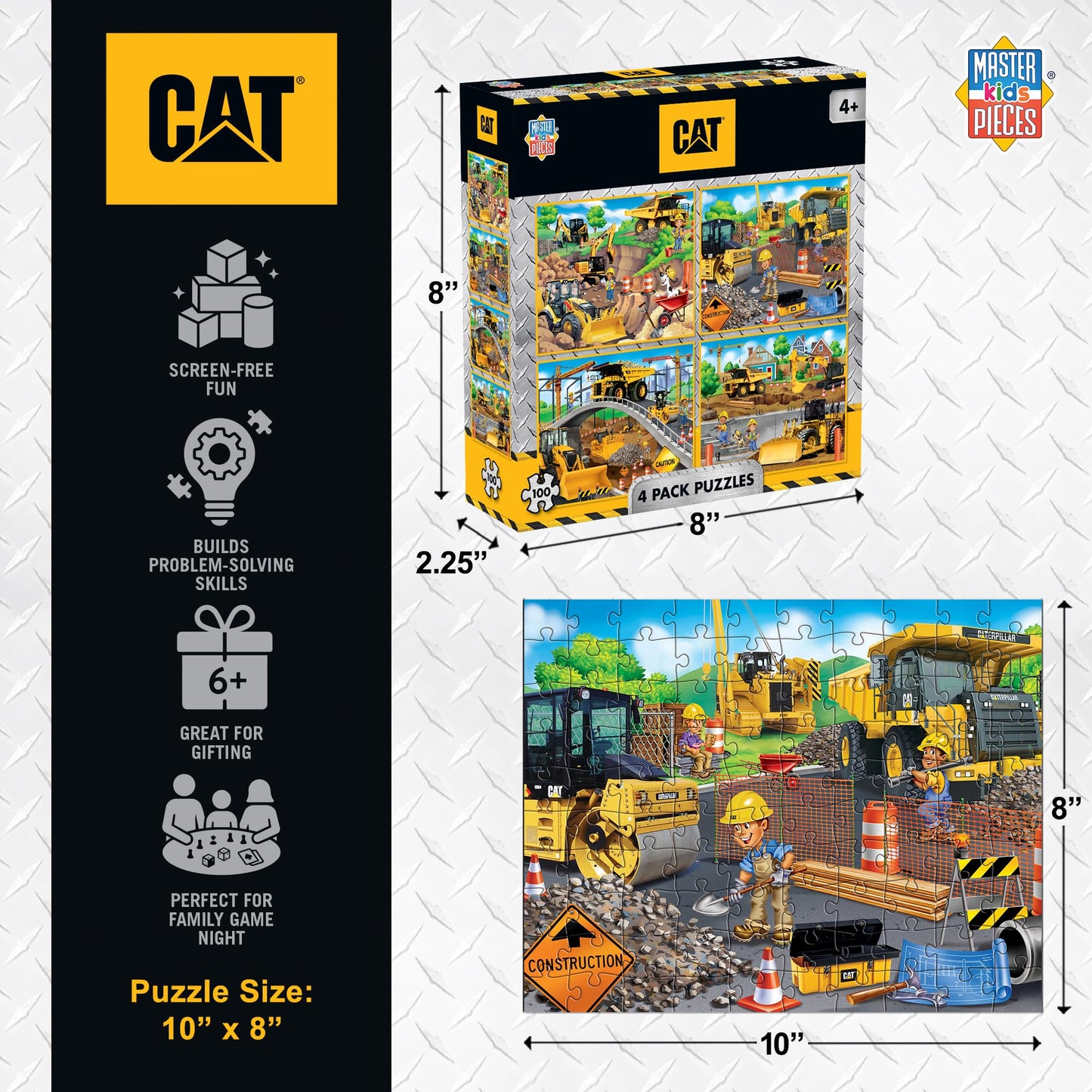 MasterPieces – Jigsaw Puzzle Set for Kids 6+ Years, 4-Pack of 100 Pieces, Educational and Fun Game, Caterpillar Collection, Gift Idea for Children, 8" x 10