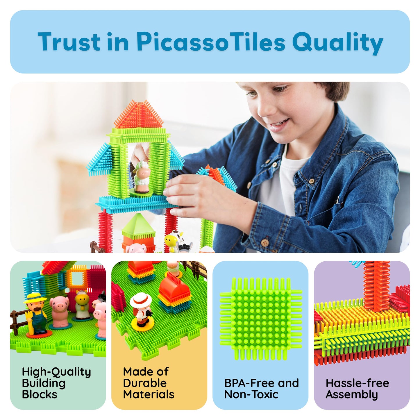 PicassoTiles PTB100 100pcs Hedgehog Shape 3D Building Blocks Tiles Farm Theme Set Learning Playset STEM Toy Set Educational Kit Child Branin Development Preschool Kindergarten Toy