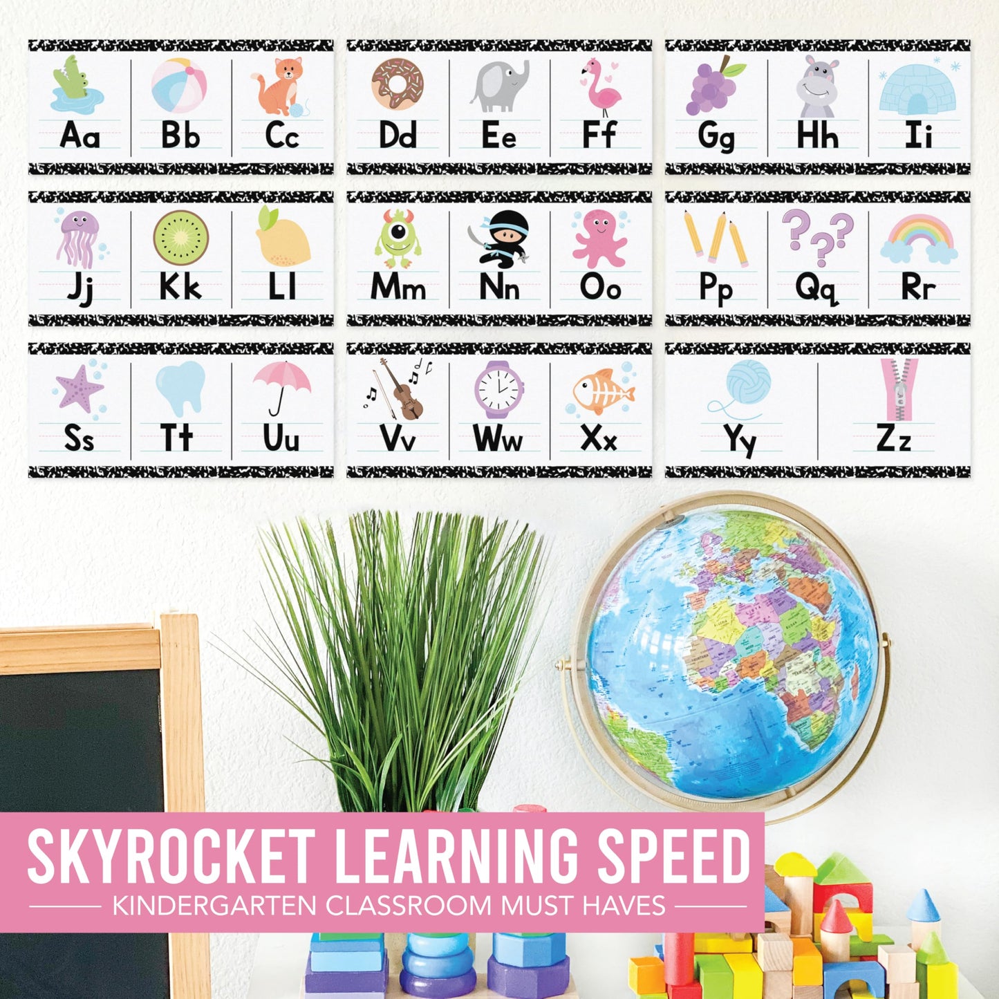 Hadley Designs Alphabet for Classroom Wall Decor - ABC Posters for Classroom Wall Chart Preschool & Kindergarten, ABC Letters & Number Line Elementary, Alphabet Cards, Pastel Classroom Decor