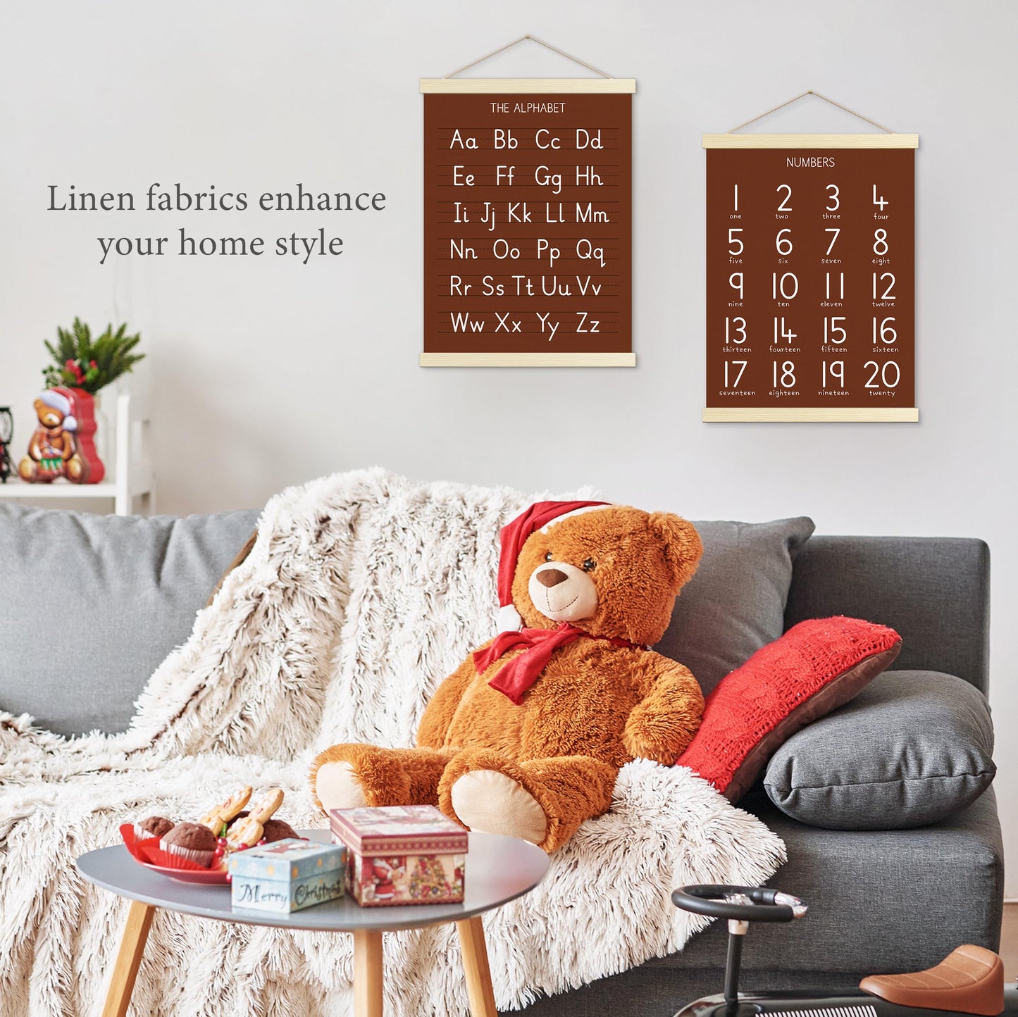 Numbers Alphabet Poster for Toddlers,Educational Wall Chart for Nursery Kids Learning, Homeschool & Playroom Decor and Bedroom for Wooden Hanger Frame Set of 2, 12x18 Inch - A05
