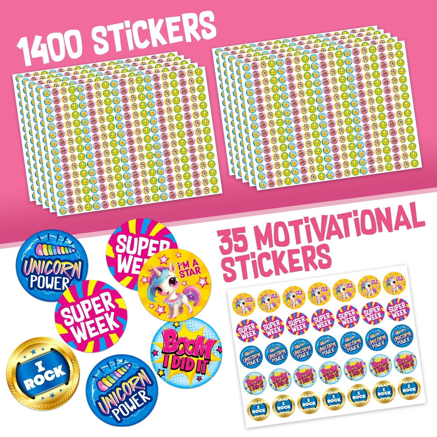 Behavior Reward System - Pad with 26 Chore Charts for Kids, 1400 Stickers to Motivate Responsibility & Good Habits (Unicorn)
