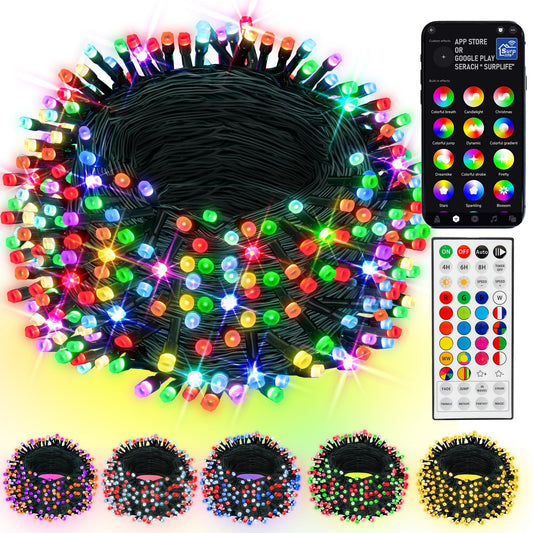 Dazzle Bright 98FT 300 LED RGB Color Changing Christmas String Lights, Remote & App Controlled, Model HB-300COI, Indoor Outdoor Decor