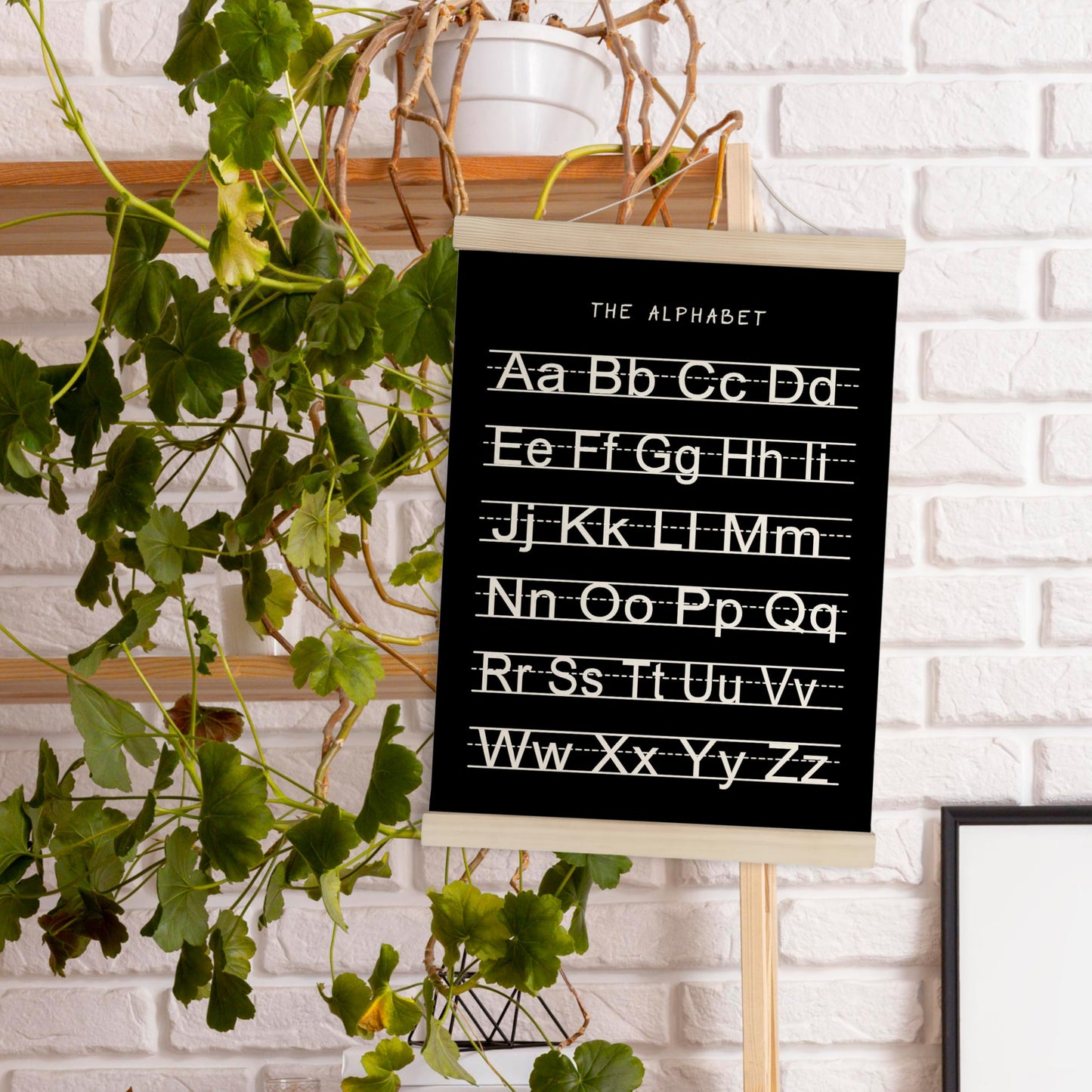 HRQKO Black Alphabet Numbers Poster Hanger Frame Set of 2, Nursery Wall Decor, ABC Poster Wall Art with Wooden Frames, Alphabet Banner Wall Hanging Decor for Playroom Boy Toddler Room, 12x16 Inch