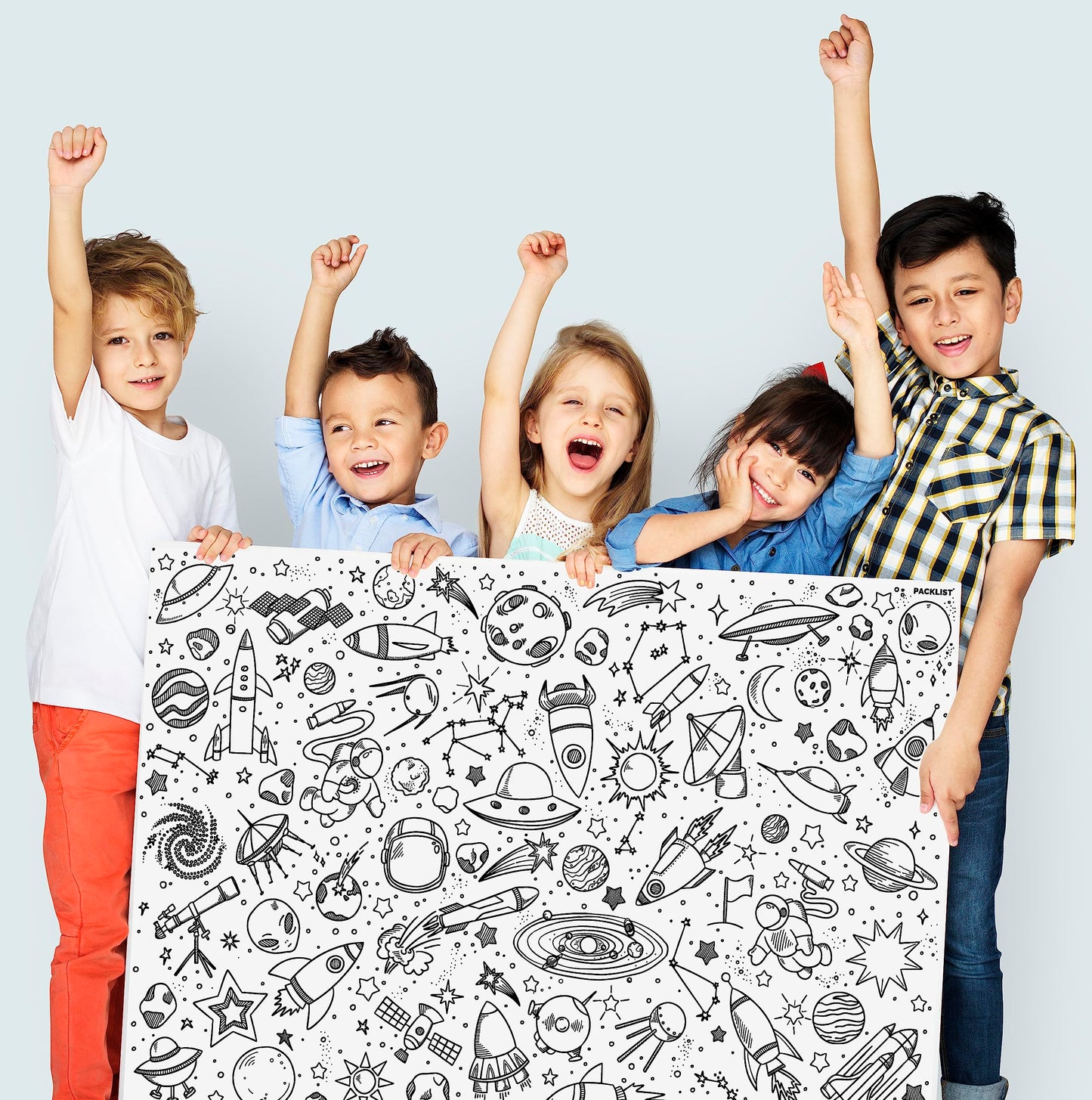 PACKLIST® Giant Space Coloring Poster for Kids – XXL Jumbo Outer Space Theme Wall Art with Planets & Rockets | Huge Educational Craft & Group Activity