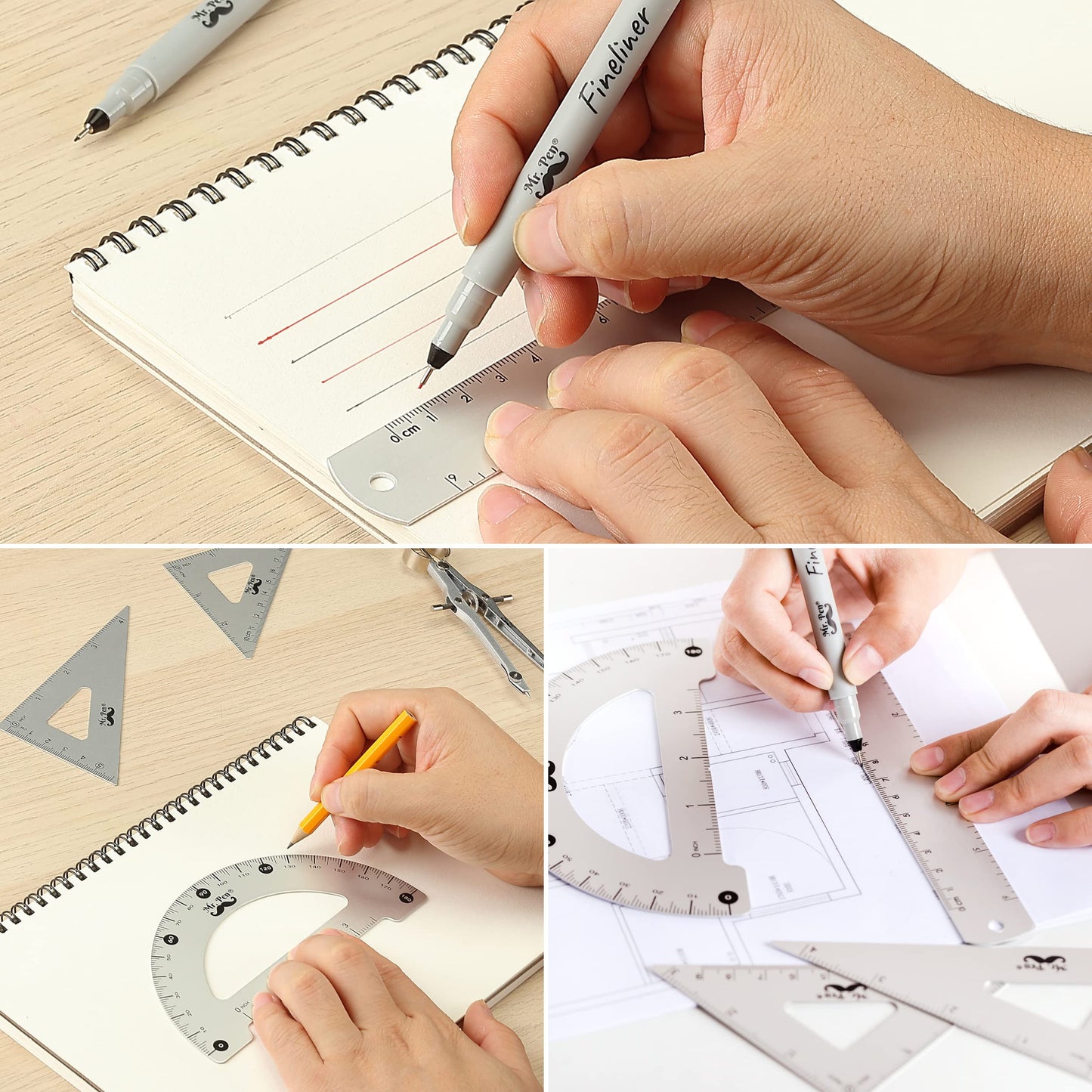 Mr. Pen- Professional Geometry Set, 15 pcs, Drafting Tools with Protractor, Compass, Metal Ruler, Triangles, Pens & Pencils, Complete Geometry & Drafting Kit for Architects, Engineers & Students