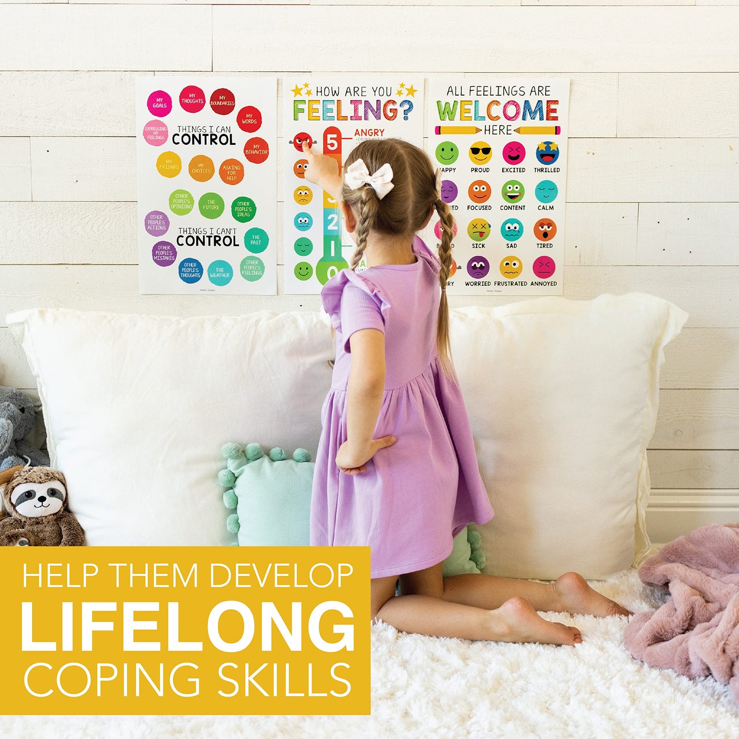 Hadley Designs Feelings Chart for Classroom Must Haves -Emotions Chart for Toddler Calm Down Corner Supplies, Feelings Wheel, Mental Health & Social Emotional Learning Posters, Rainbow Classroom Decor