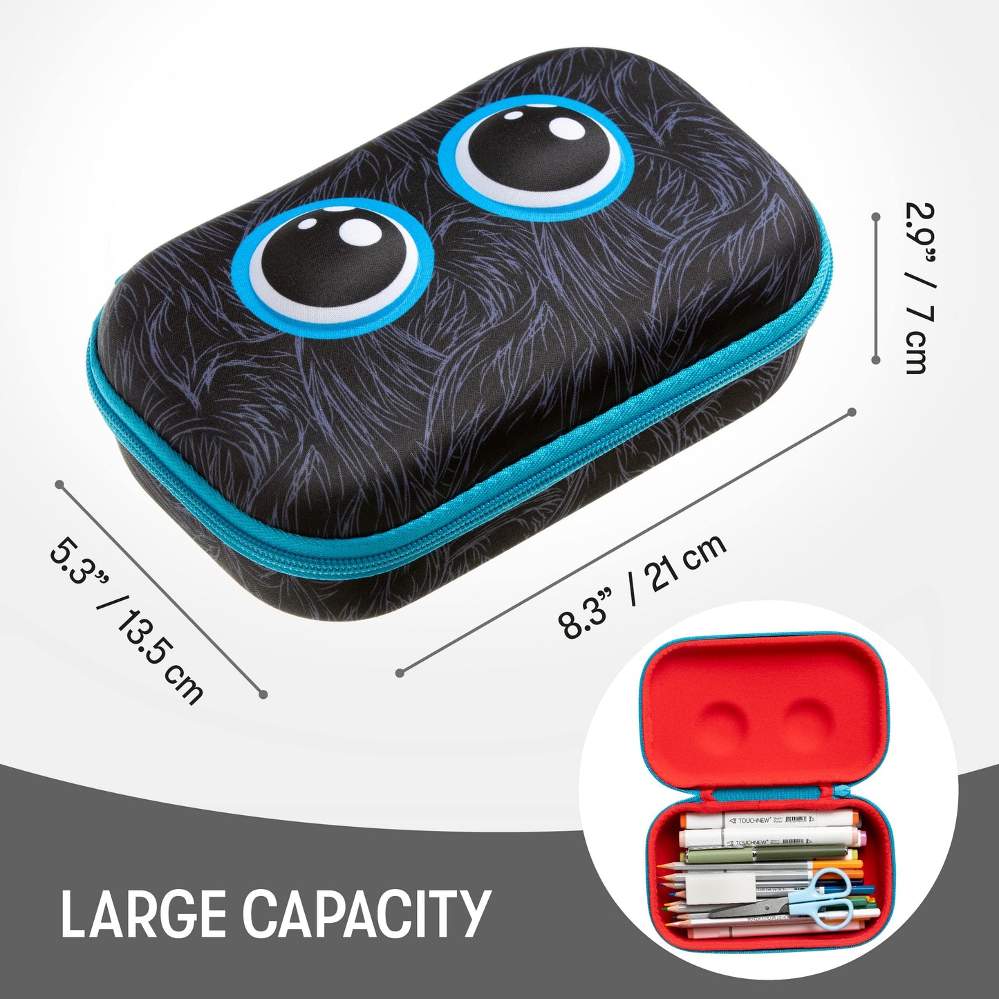 ZIPIT Beast Pencil Box for Boys, Large Capacity Fun Pencil Case for School, Stationery Organizer Box, Black