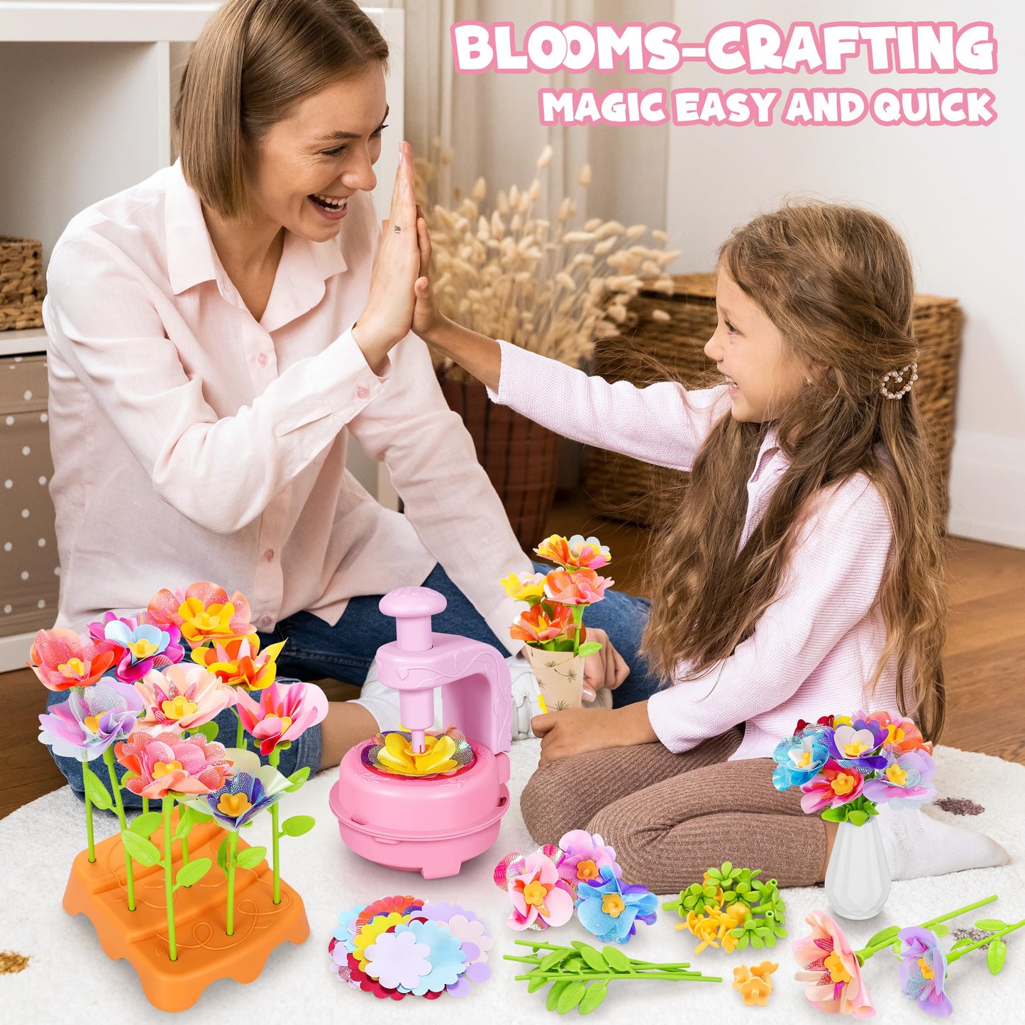 Fabric Flower Bouquets Toys, DIY Craft Kits Toys for Kids - Flowers Market Toy, Build Your Flower Bouquet, Arts & Crafts for 4+ Year Toddler Girl, Educational Activity Preschool B-Day Gifts