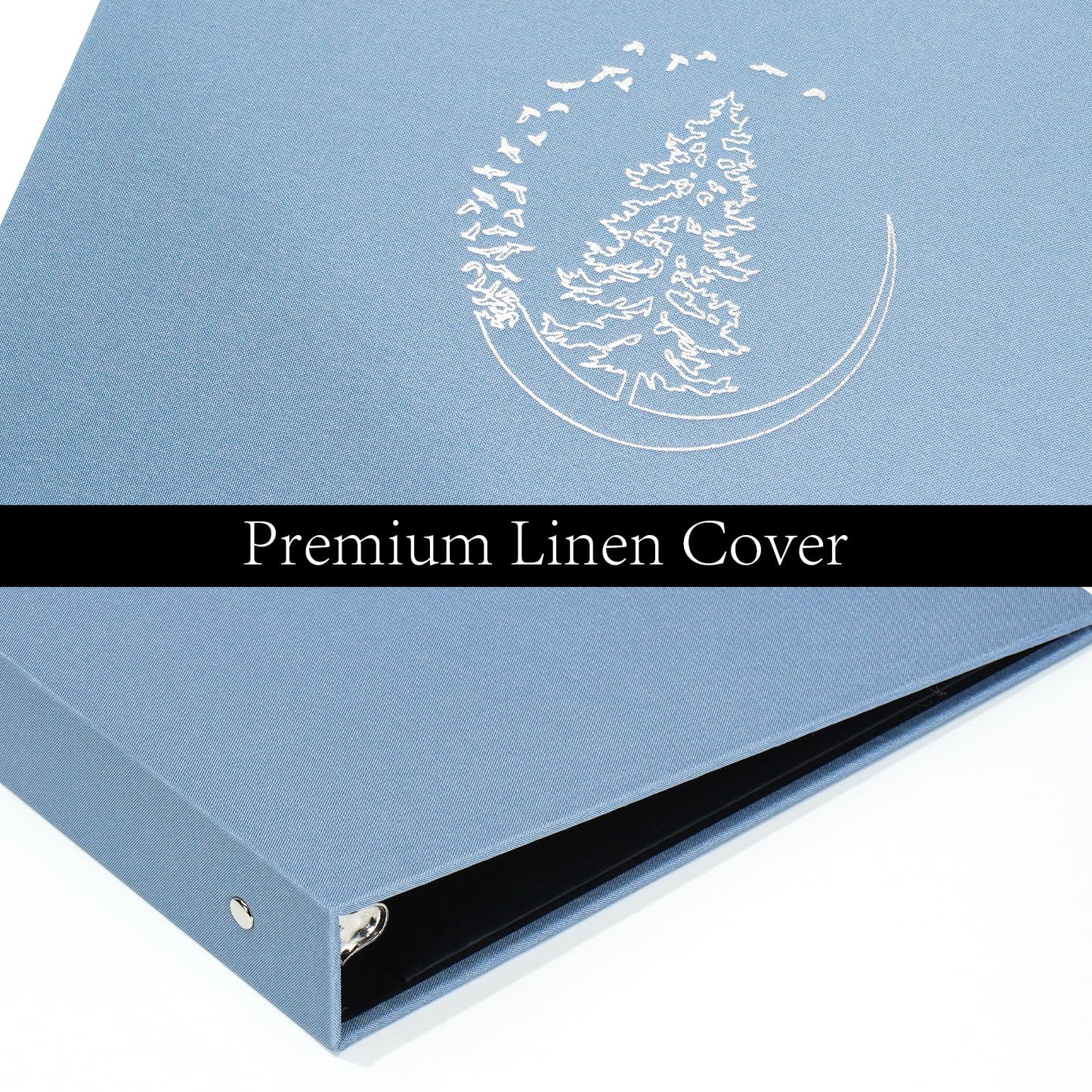 Premium Linen 3 Ring Binder 1 Inch - Decorative Hardcover Binder with Round Rings, Holds 8.5 x 11 Letter Size Paper for School, Office, Home Organization & Presentation, Moon Tree, Blue
