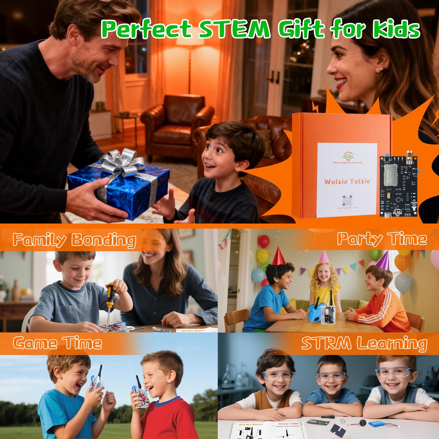 eUda+ STEM Walkie-Talkies Kit for 8-13-15-17+ Boys & Girls Stem Kits for Kids Age 8-10-12-14-16-18+ Science Experiments for Kids 9-12 DIY Kits for Kids Teenage Girl Gifts (Assembly Version, BTC)