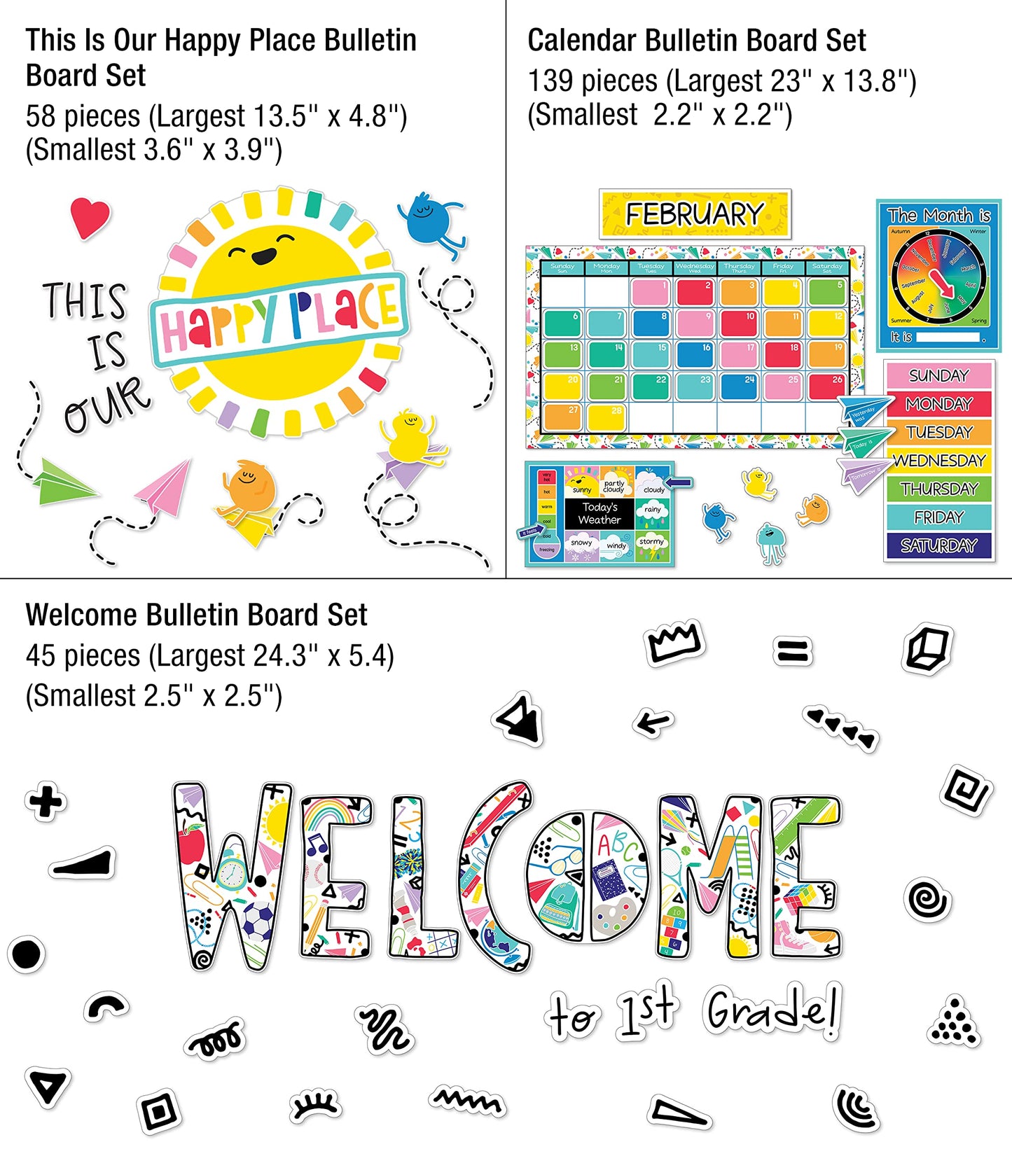 Carson Dellosa Happy Place 706PC Teacher Supplies, Calendar, Welcome Banner, Borders, Posters, Stickers, Name Labels for Kids and More Back to School Decorations for Bulletin Board and Classroom Decor