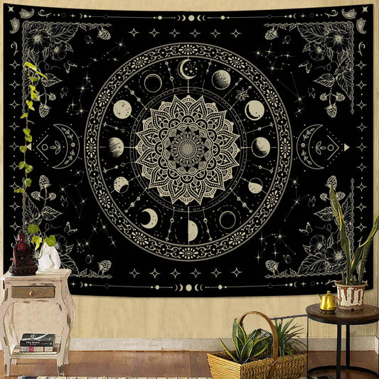 Lunerfex Mandala Moon Tapestry Boho Tapestry for Bedroom Black Tapestries Wall Hanging Living Room Wall Art and Home Decor 70x90