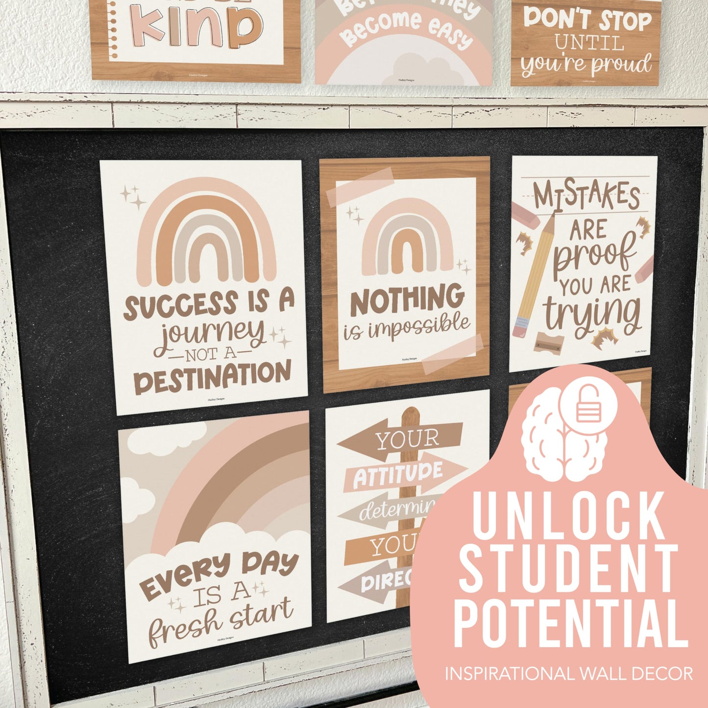 Hadley Designs Motivational Poster for Classroom Decor - 9 Growth Mindset Classroom Posters Elementary, Inspirational Wall Decor Middle School, Teacher Must Haves, Boho Bulletin Board Decorations