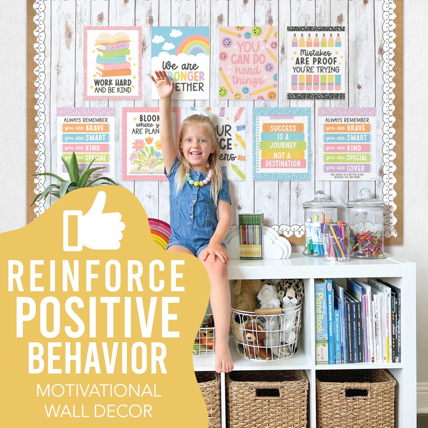 Hadley Designs Motivational Poster for Classroom Decor -9 Growth Mindset Classroom Posters Elementary, Inspirational Wall Decor Middle School, Teacher Must Haves, Pastel Bulletin Board Decorations