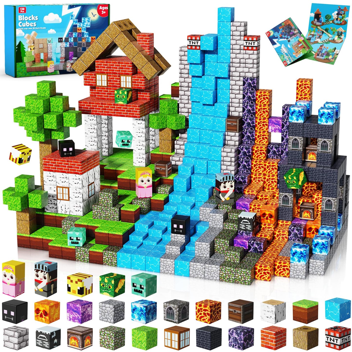 Magnetic Building Blocks - 150PCS Magnet Block Cubes Dark Hell Forest Castle, STEM Toy Building Sets for Kids Age 3+, Montessori Stacking Construction Toys for Easter Gift Boys Girls Age 4-8, 8-12