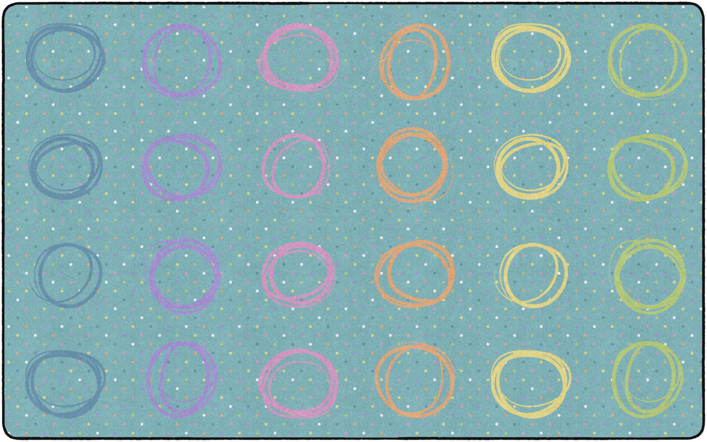 Flagship Carpets Circle Sampler Abstract Classroom Educational Area Rug for Kids and Teachers, Durable Quality for Schools, Preschool, Daycare, & Learning Centers, Seats 20, 7'6" x 12', Blue & Multi