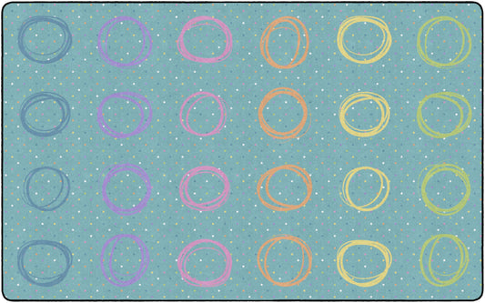 Flagship Carpets Circle Sampler Abstract Classroom Educational Area Rug for Kids and Teachers, Durable Quality for Schools, Preschool, Daycare, & Learning Centers, Seats 20, 7'6" x 12', Blue & Multi