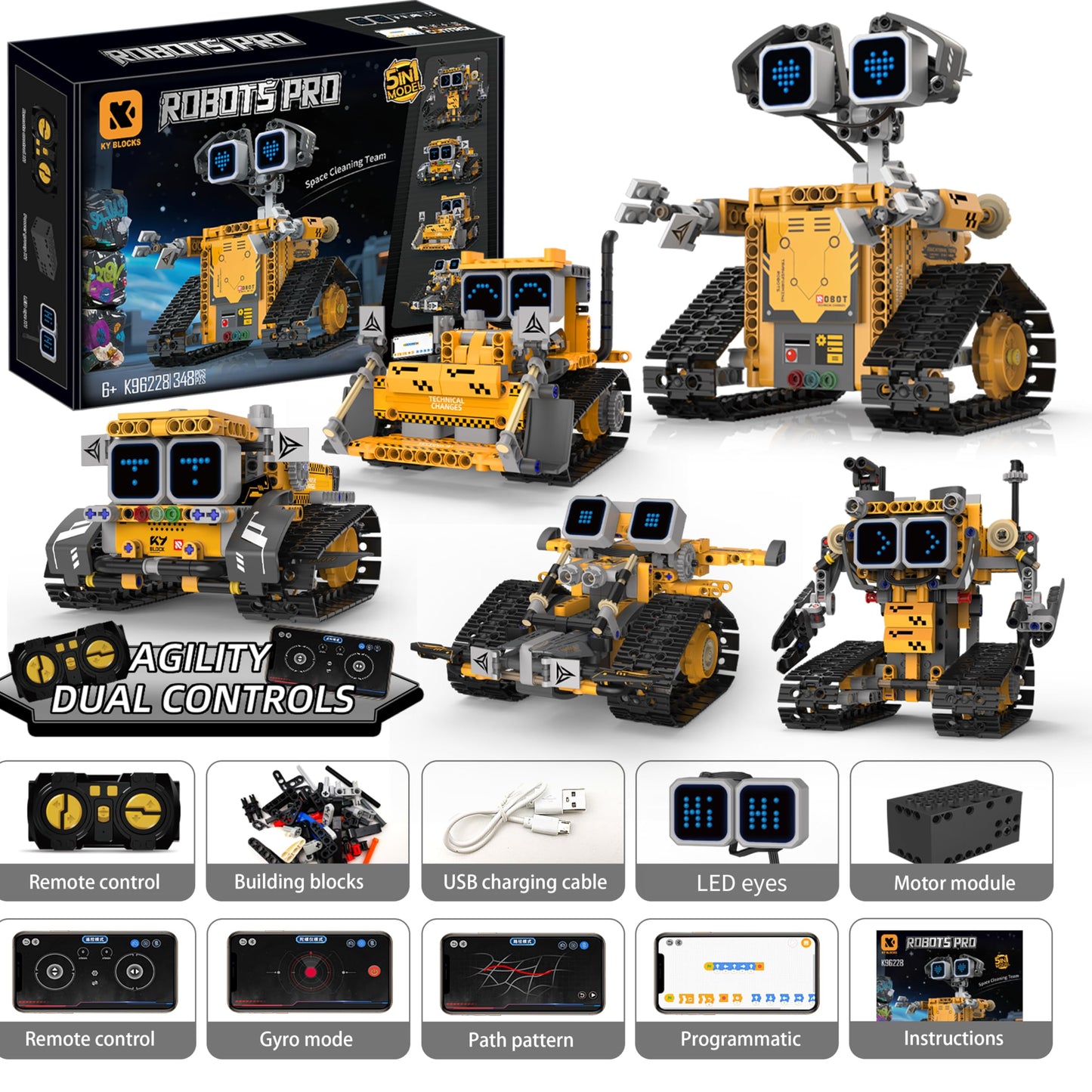 SIGHTEEDA 5-in-1 Smart Robot Building Kit for Kids 6-12, Build & Code Your Own Robot World, STEM Coding Robot Toy with App & Remote Control, Hands-on Robotics Set, Educational STEM Gift (348 PCS)