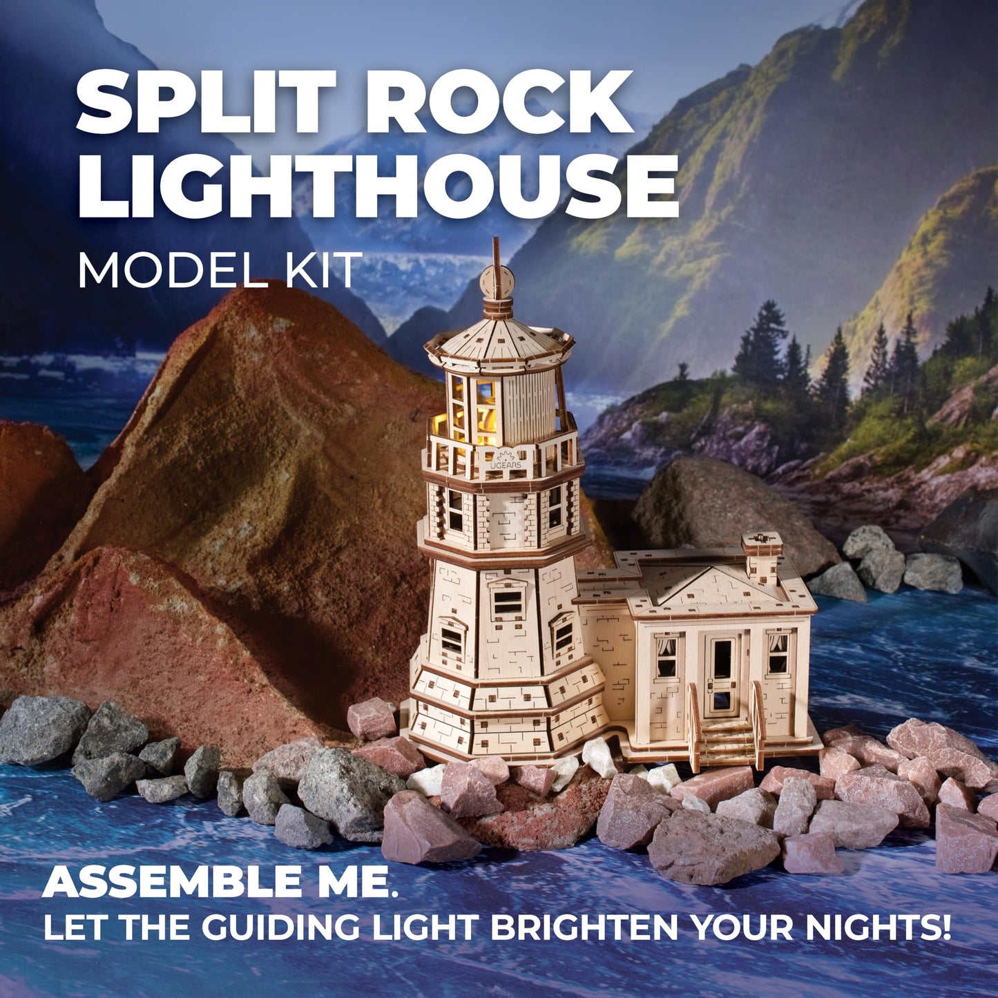UGEARS Split Rock Lighthouse 3D Wooden Puzzles for Adults – Wooden Model Kits for Adults, Crafts for Adult, Model Kits to Build, Wooden 3D DIY Model Brain Teaser, Hobby Set