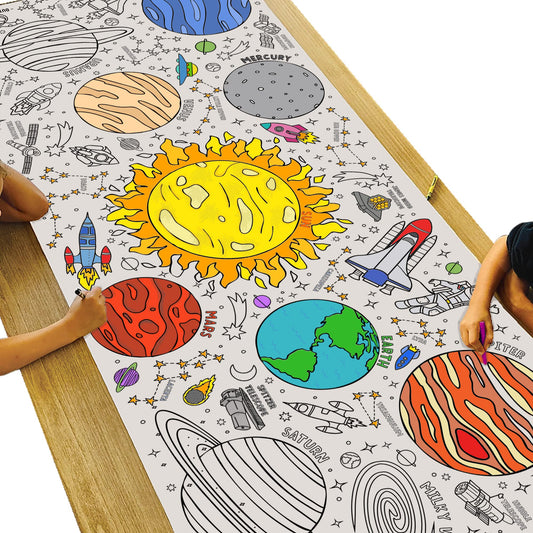 Tiny Expressions Outer Space Giant Coloring Poster for Kids - 30" x 72" Jumbo Paper Banner or Table Cover for School Parties - Large Pages for Children to Color on Floor or Wall