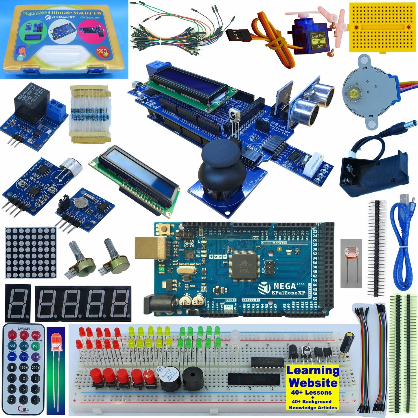 ePalZoneXP Mega 2560 Starter Kit, Compatible with Arduino, Electronics Learning Kit, the Most Detailed Explained 50+ Lessons, Plus 40+ Background Knowledge Articles (Ultimate Kit)