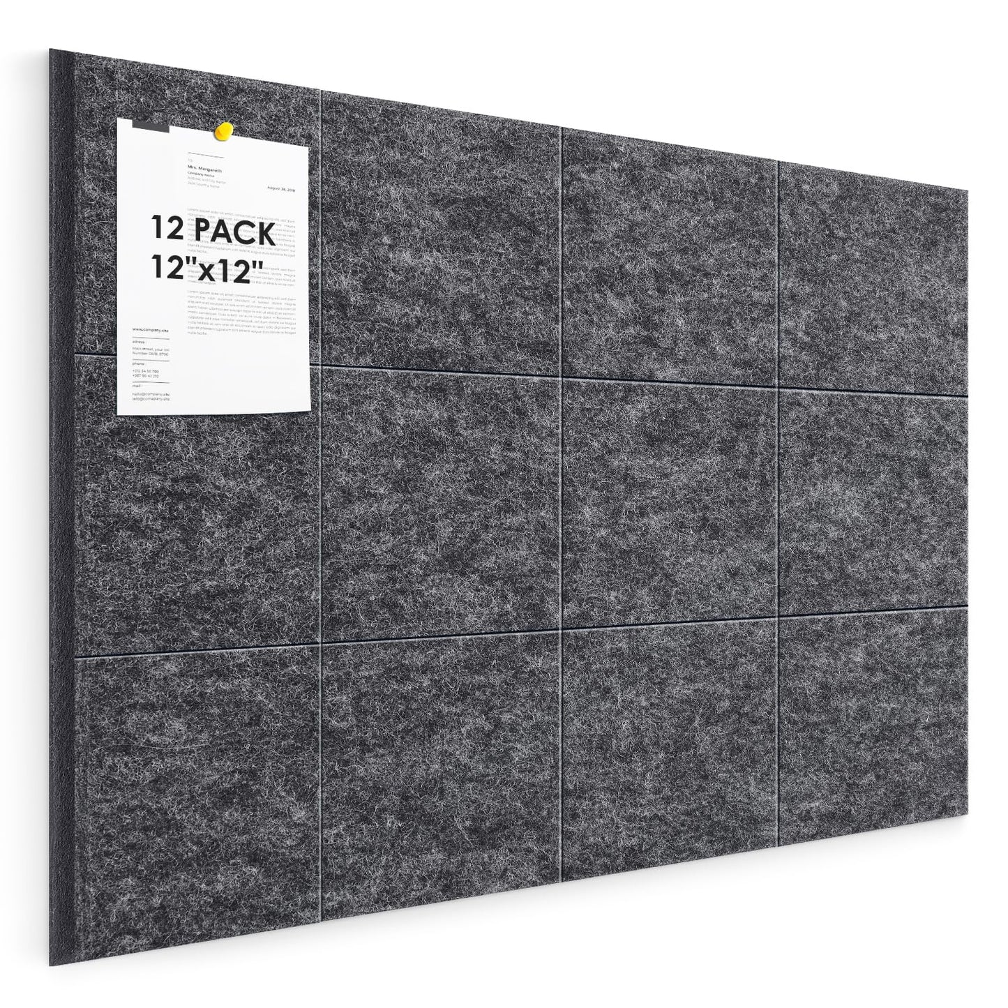 Large Cork Board for Walls 48"x36" |Cork Board Alternative| 12 Pack Felt Wall Tiles| Dark Gray Bulletin Board with Removable Adhesive | Cork Boards Pinboard for Office Home Classroom，Dark Gray