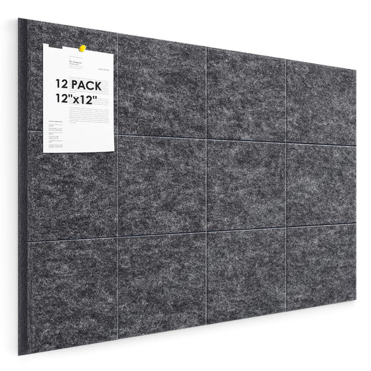 Large Cork Board for Walls 48"x36" |Cork Board Alternative| 12 Pack Felt Wall Tiles| Dark Gray Bulletin Board with Removable Adhesive | Cork Boards Pinboard for Office Home Classroom，Dark Gray