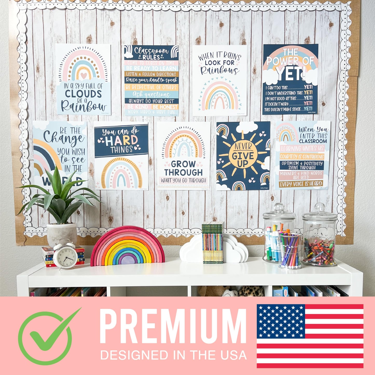 Hadley Designs Motivational Poster for Classroom Decor - 9 Growth Mindset Classroom Posters Elementary, Inspirational Wall Decor Middle School, Teacher Must Haves, Boho Bulletin Board Decorations