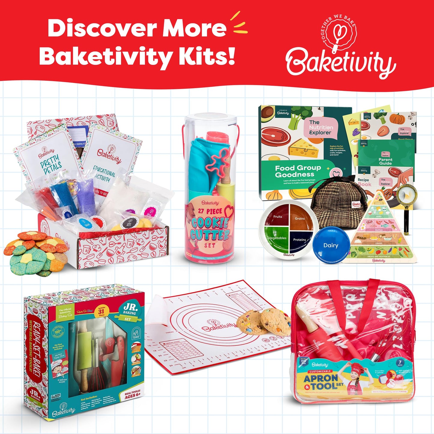 Baketivity Nutrition Explorer Kit – STEM Learning for Kids with Detective Costume, Food Chart Puzzle, Portion Plate, Stickers & Recipe Book