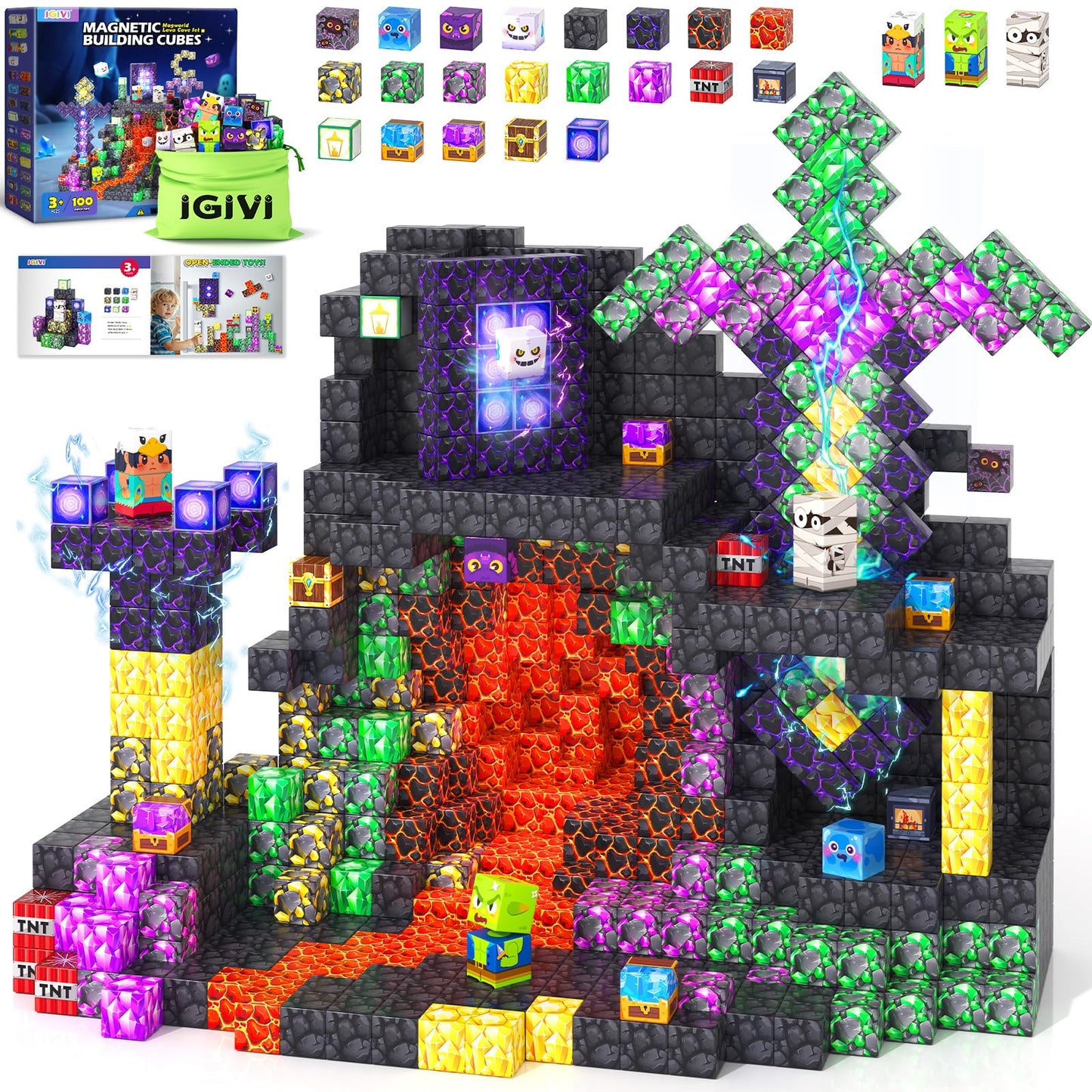 IGIVI Magnetic Blocks - Build Mine Magnet World, STEM Magnetic Building Blocks for Kids Ages 4-6 6-8 8-12, Building Toys Games for Boys Girls Ages 3+, Birthday Toys Gifts for Kids Toddlers
