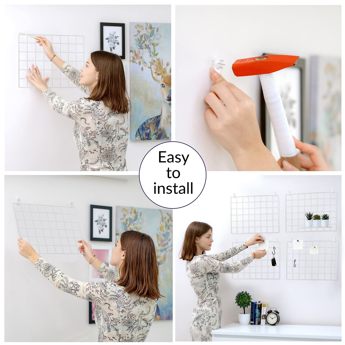 ODOXIA 2 Pack Wire Wall Grid Panel | Photos & Pictures Display Grid Wall Panels | White, Magnetic & Metal Grid | Photo Grid | Wire Board | Hanging Home, Office & Kitchen Décor