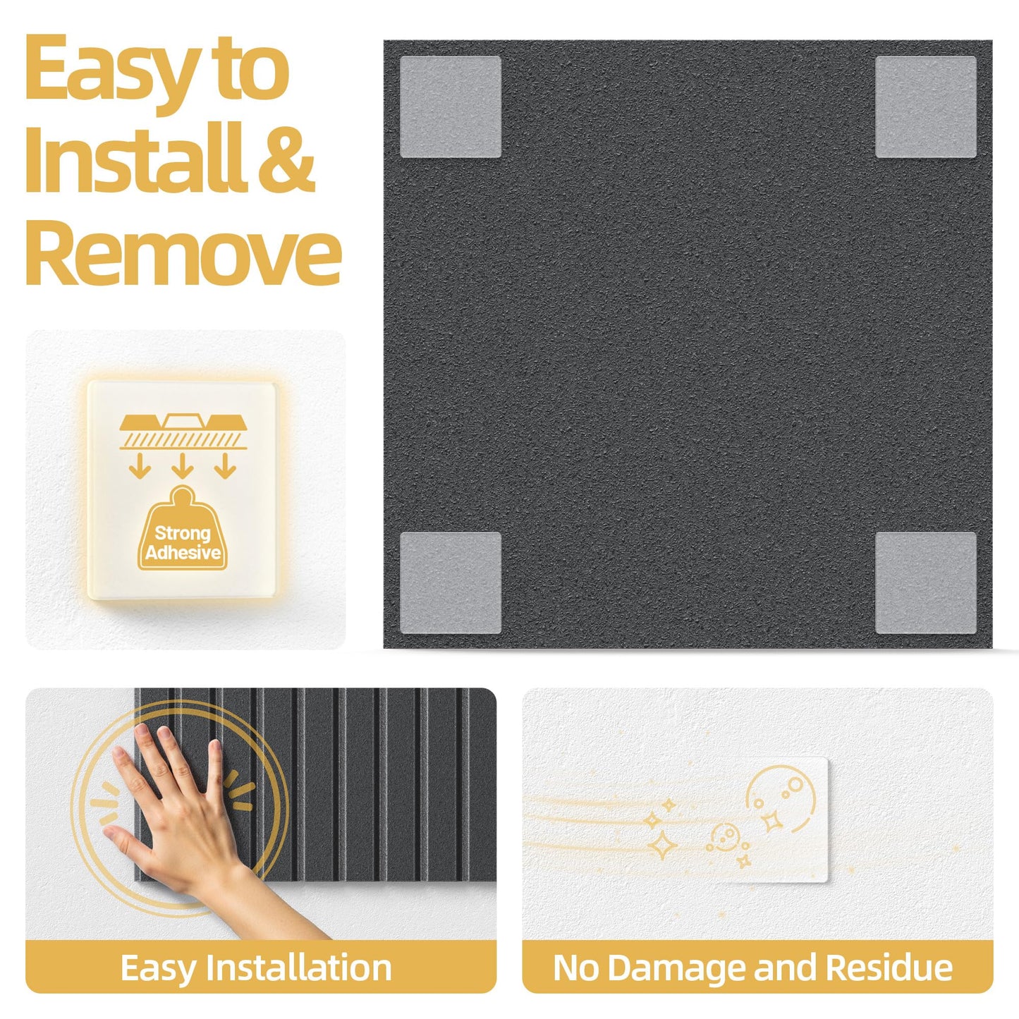 Large Cork Board for Wall 36" x 48" Black Bulletin Board with Safe Removable Adhesive Squares for Pictures Photos, Alternative CorkBoard Felt Pin Boards Tiles for Office Classroom Wall Decor-12 Pack