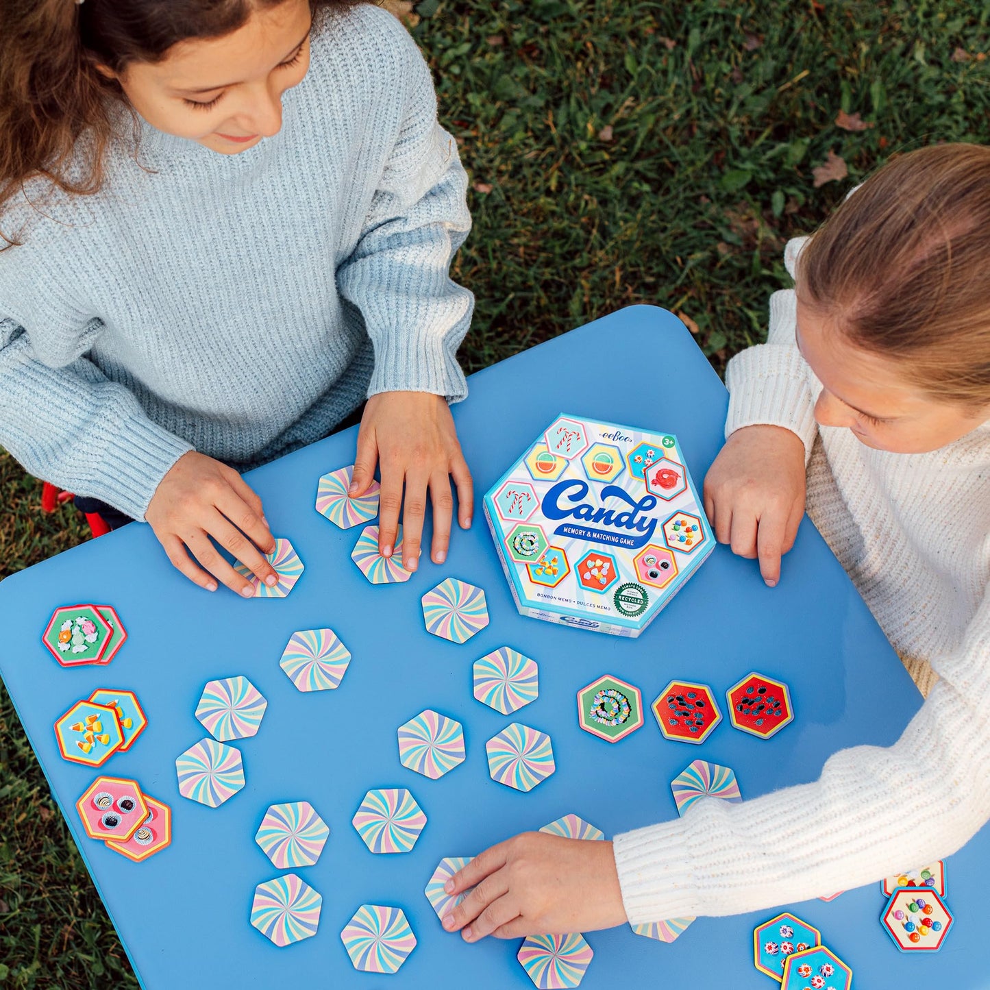 eeBoo: Memory & Matching Game- Candy- 18 Hexagon-Shaped Illustrated Matching Pairs, Sweets Themed, Concentration Tile Game, Kids Age 3+, 1-4 Players