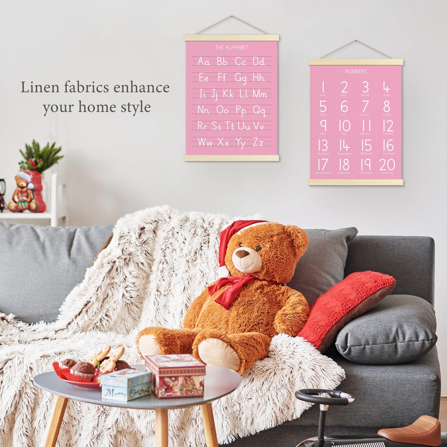 Numbers Alphabet Poster for Toddlers,Educational Wall Chart for Nursery Kids Learning, Homeschool & Playroom Decor and Bedroom for Wooden Hanger Frame Set of 2, 12x18 Inch - A04