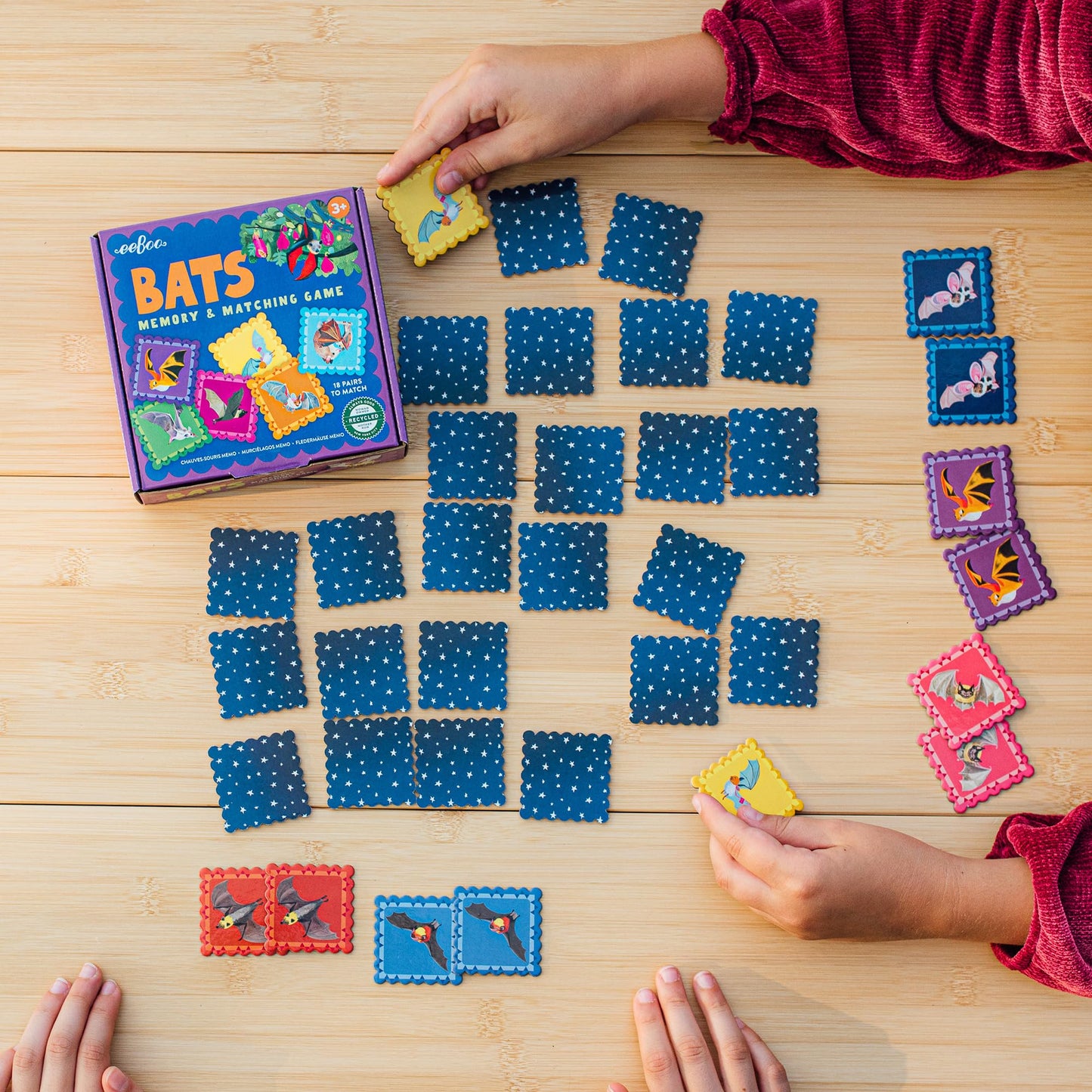 eeBoo: Memory & Matching Game- Little Bats-18 Pairs to Match & Memorize, Colorful Tiles, Encourages Recognition & Concentration Skills, Kids Ages 3+