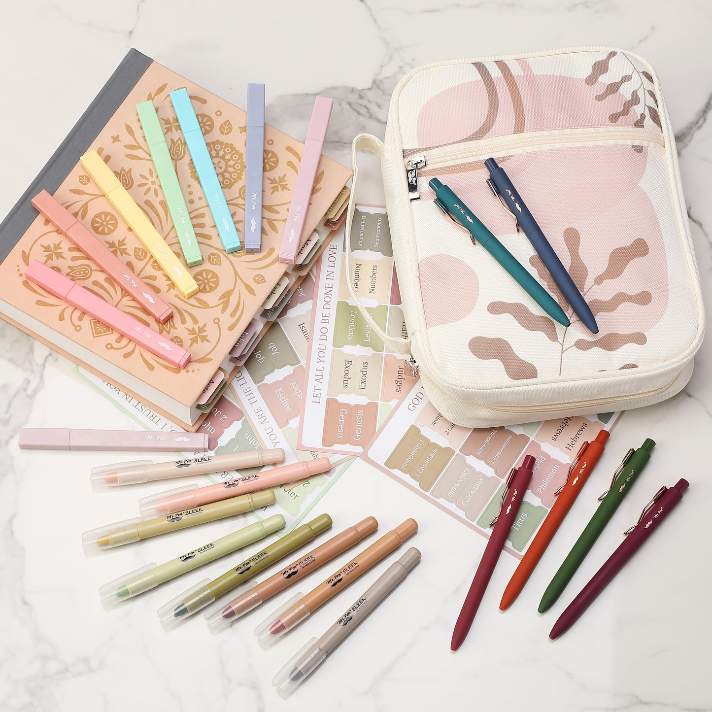 Mr. Pen- Bible Cover Case for Women, Large Bag with Durable Handle, 24-pcs Bible Journaling Kit & Study Supplies with No Bleed Highlighters and Pens, Christian Gift for Women
