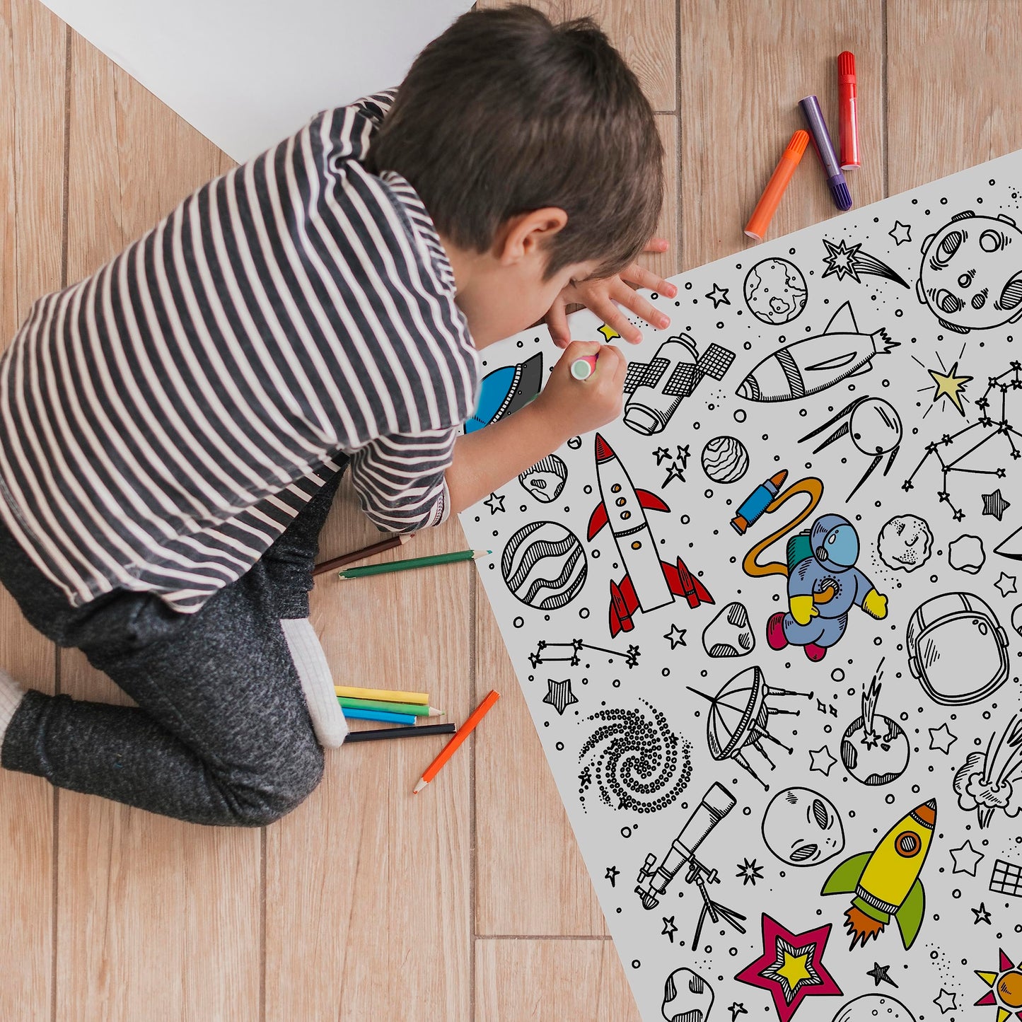 PACKLIST® Giant Space Coloring Poster for Kids – XXL Jumbo Outer Space Theme Wall Art with Planets & Rockets | Huge Educational Craft & Group Activity