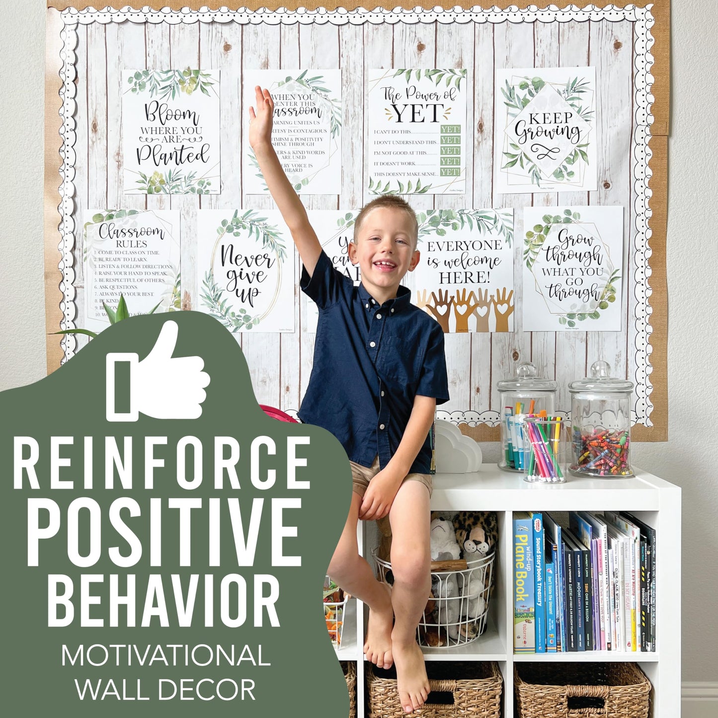 Hadley Designs Motivational Poster for Classroom Decor - 9 Growth Mindset Classroom Posters Elementary, Inspirational Wall Decor Middle School, Teacher Must Haves, Greenery Bulletin Board Decorations